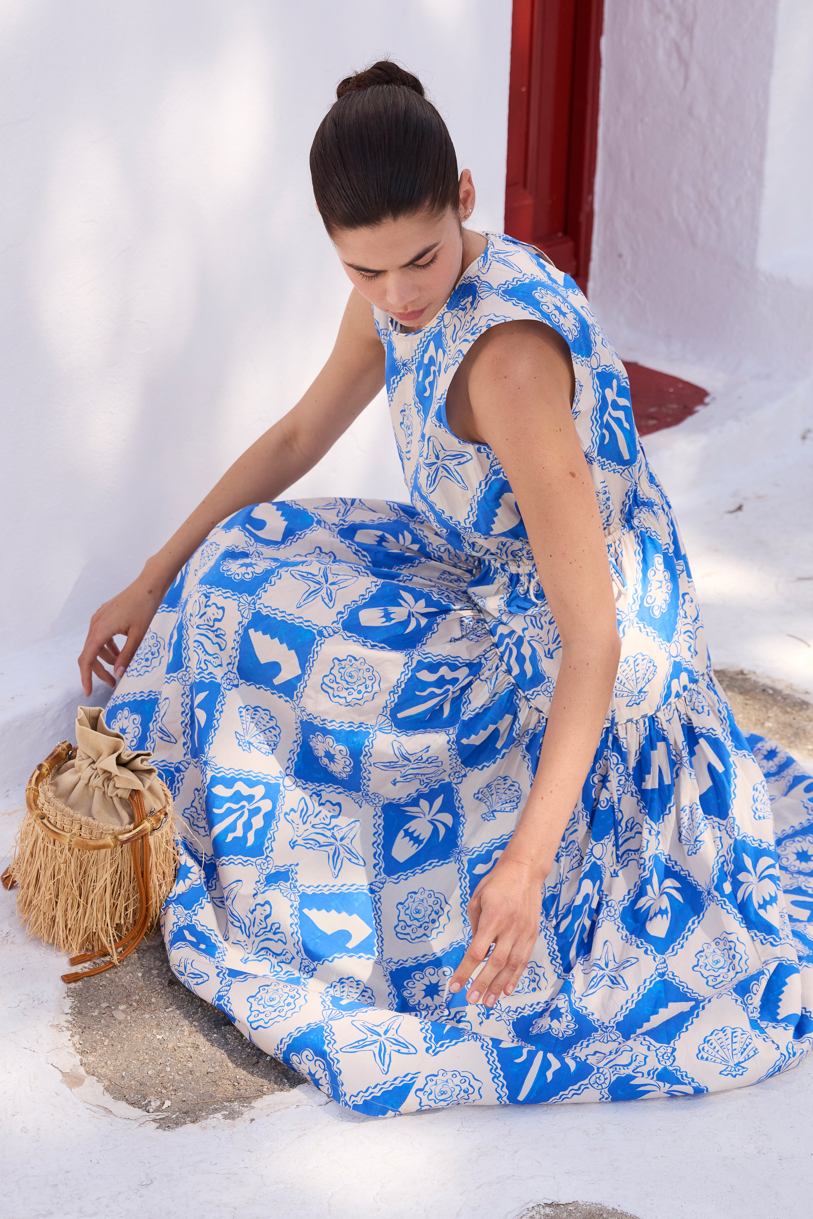 Sleeveless Piped Maxi- Asterias Blue