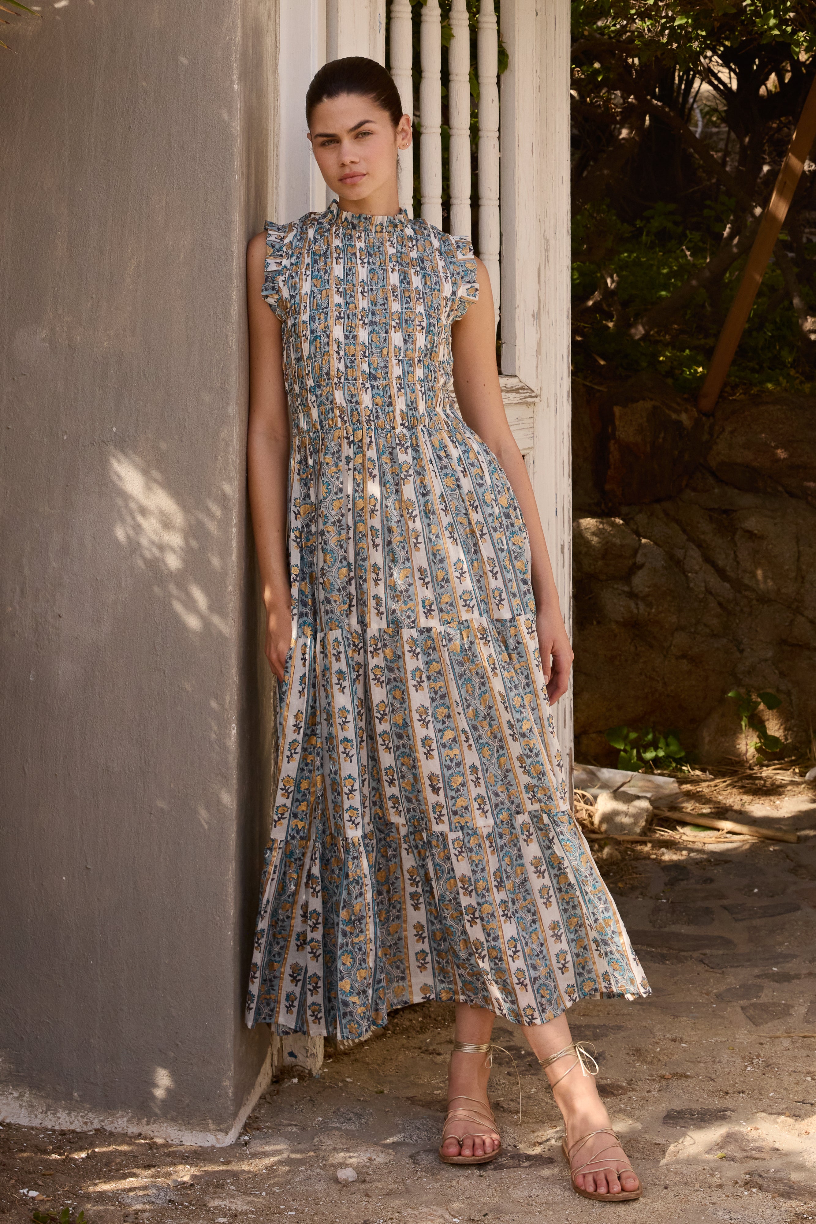 Sleeveless Smocked Maxi- Taj Blue