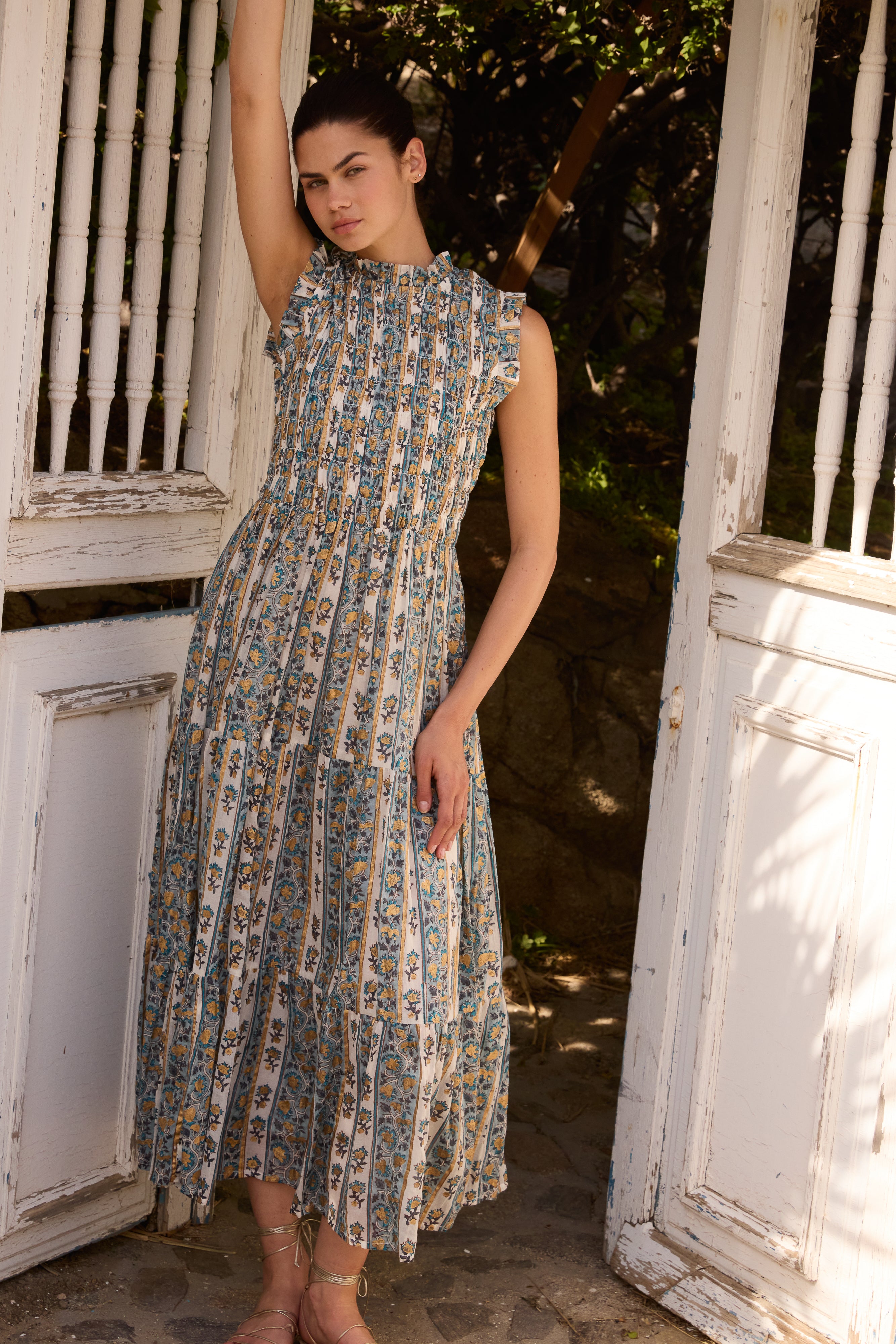 Sleeveless Smocked Maxi- Taj Blue