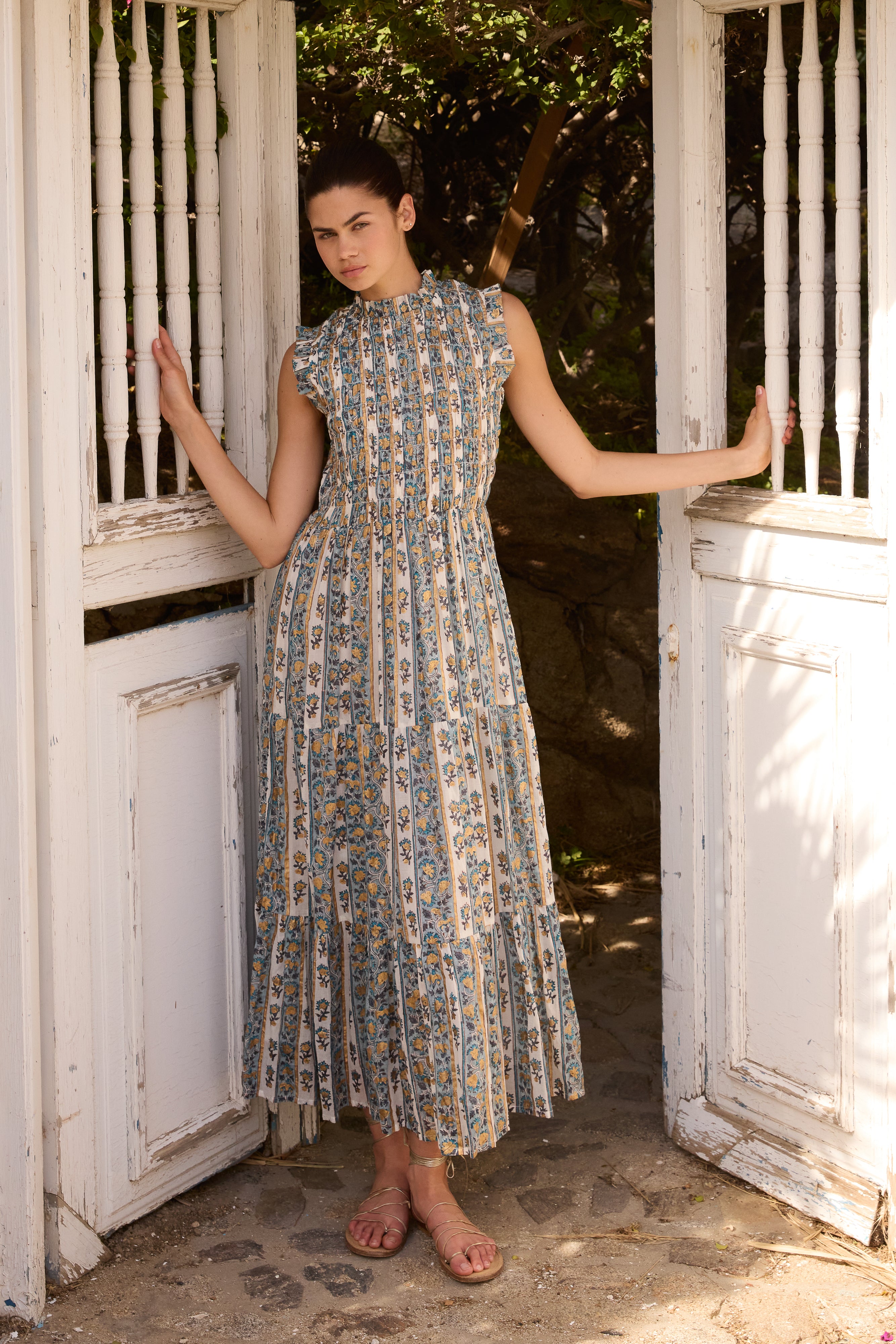 Sleeveless Smocked Maxi- Taj Blue
