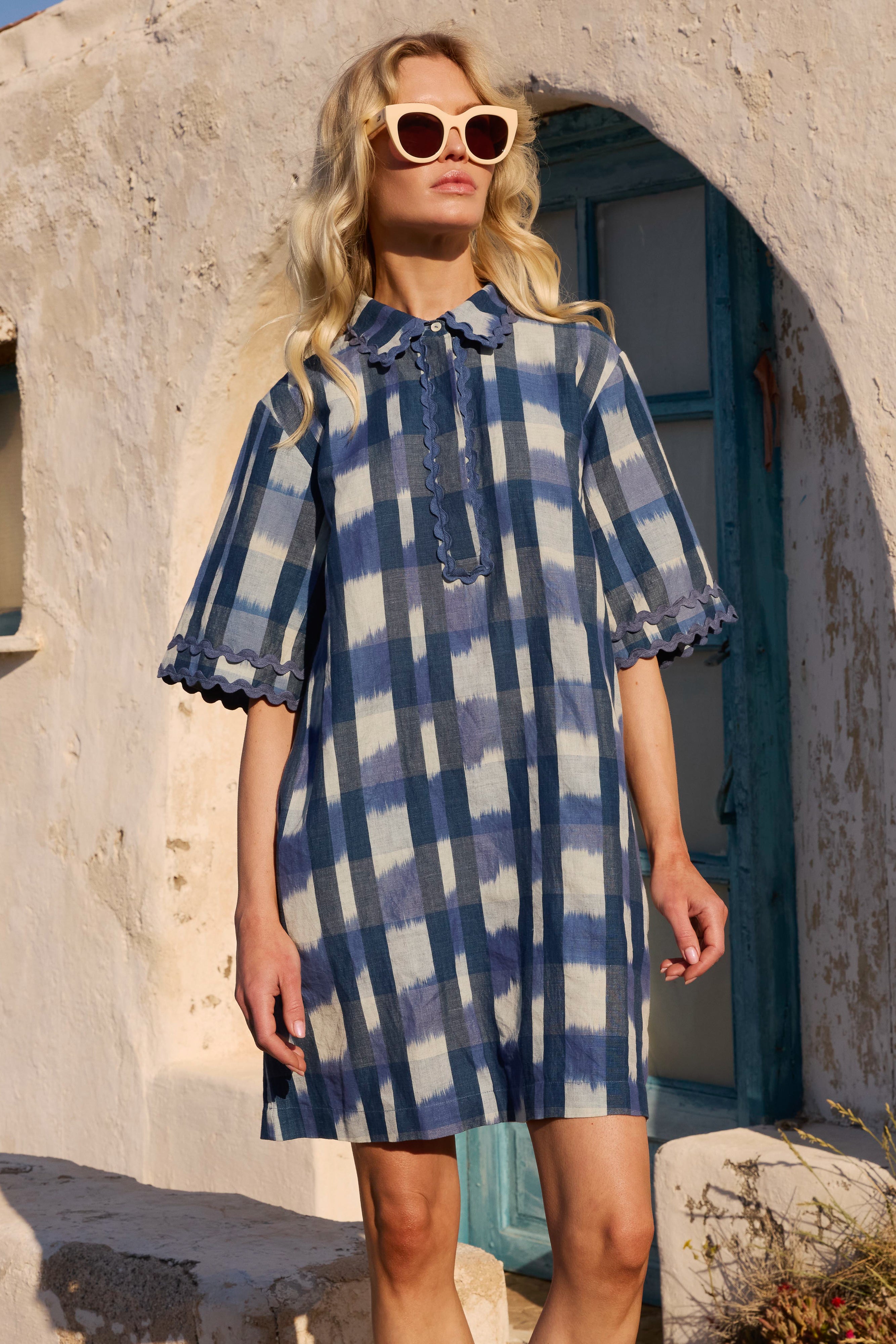 Collared Shirt Dress Mini- Beckett Navy
