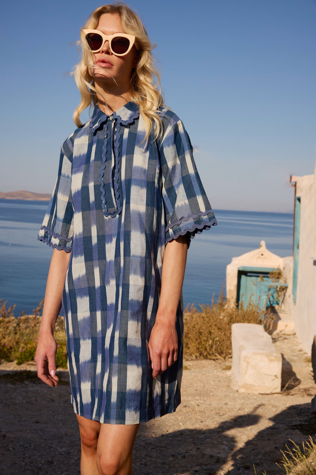 oliphant shirt dress mini Collared Mini- Beckett Navy weather look Portia and Scarlett PS23414 Rewritten Color:Ivory Candy