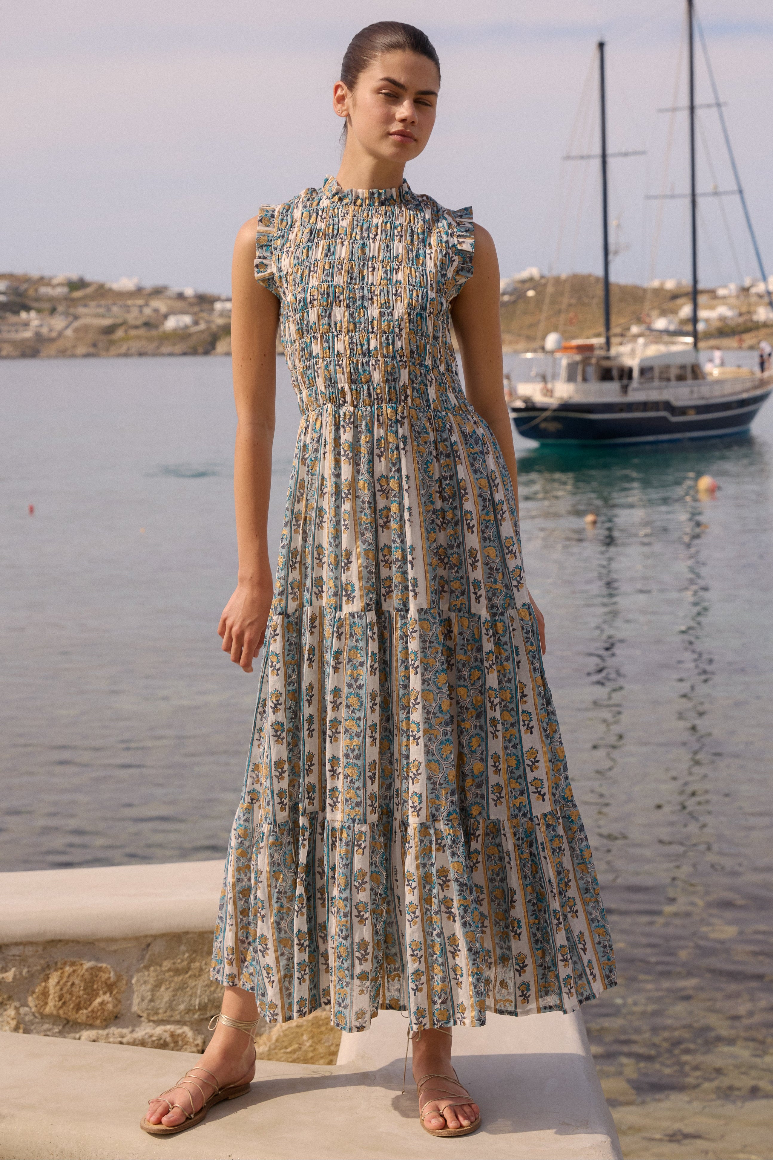 Sleeveless Smocked Maxi- Taj Blue