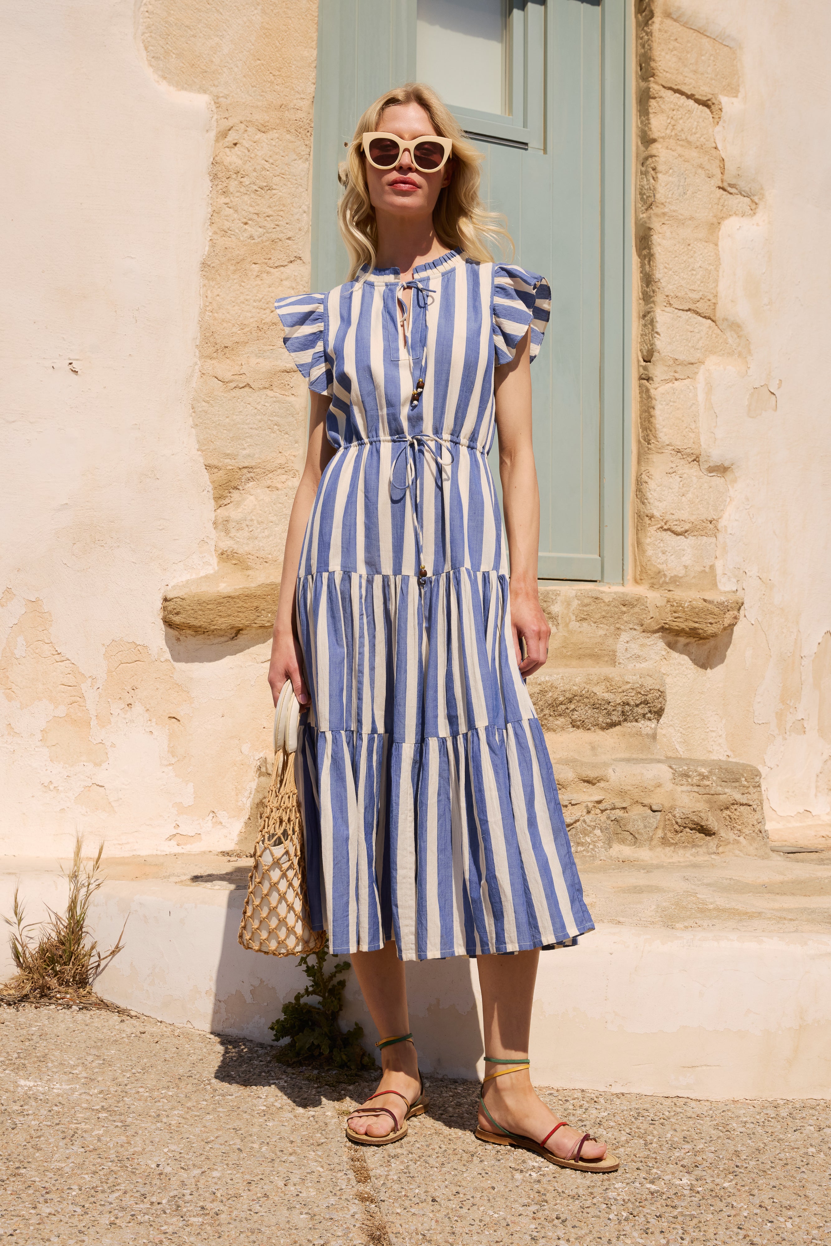 Cinched Flirty Midi- Solana Blue