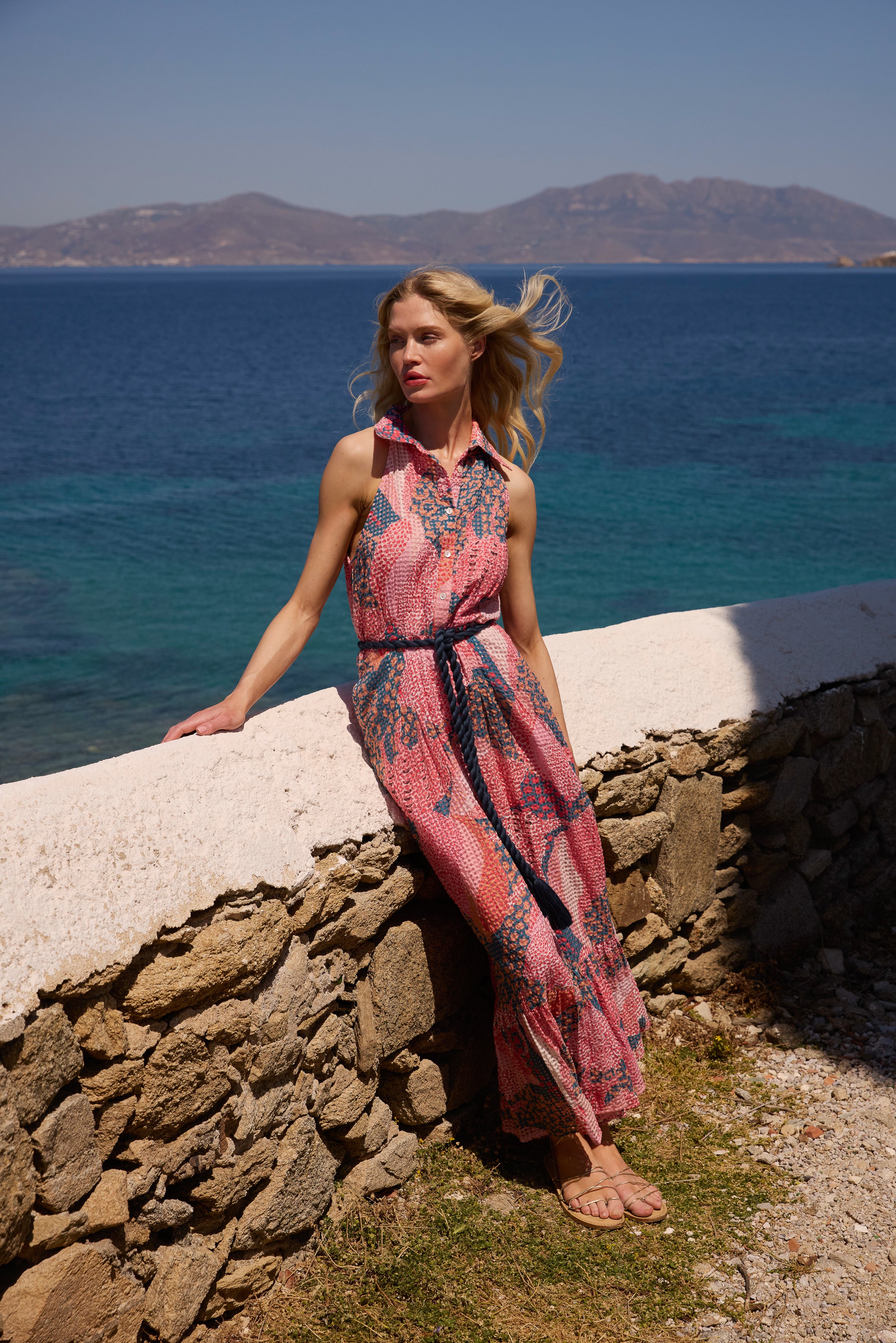 Sleeveless Shirt Dress Maxi- Nautilus Navy