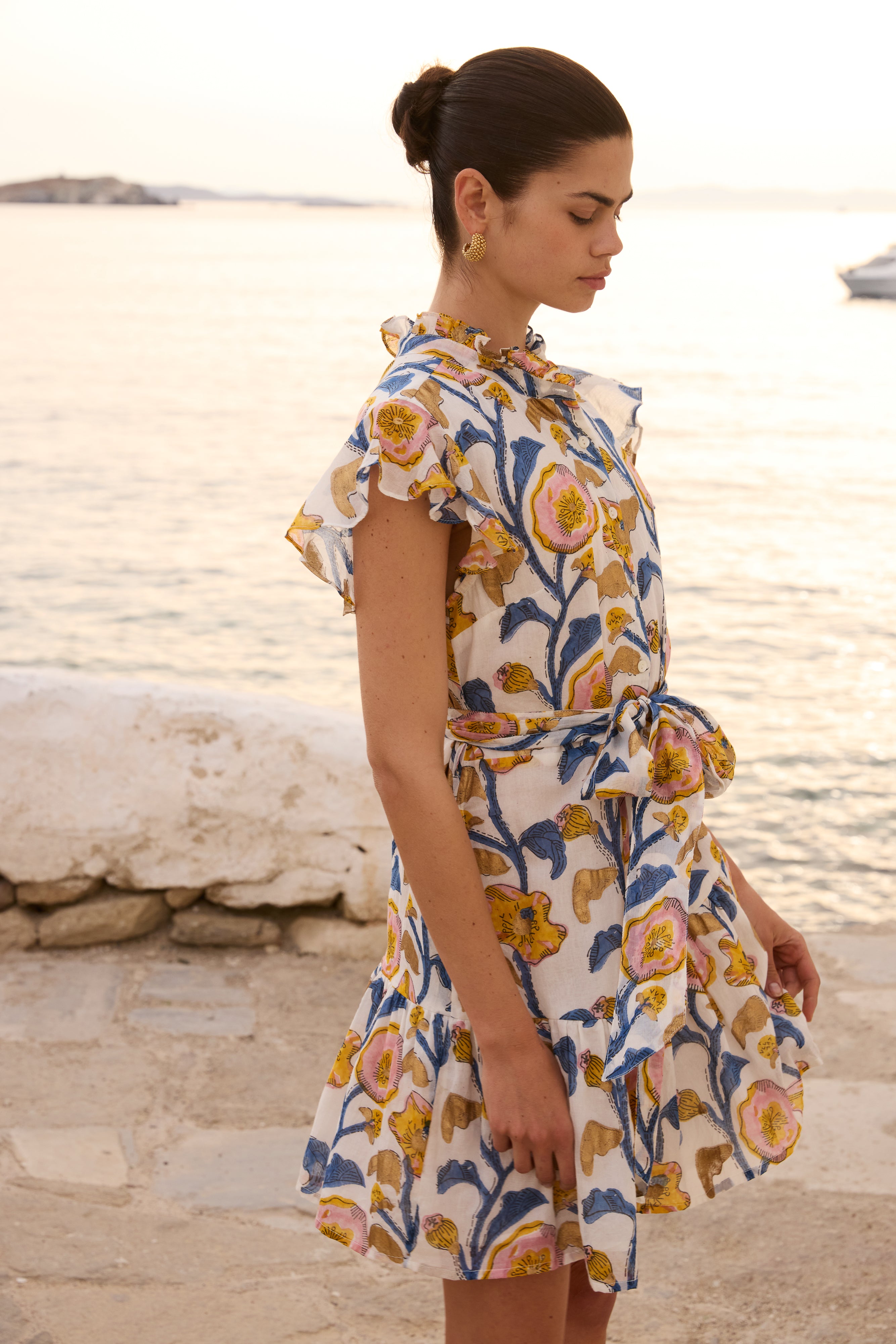 Ruffle Collar Button Mini- Poppy Marigold