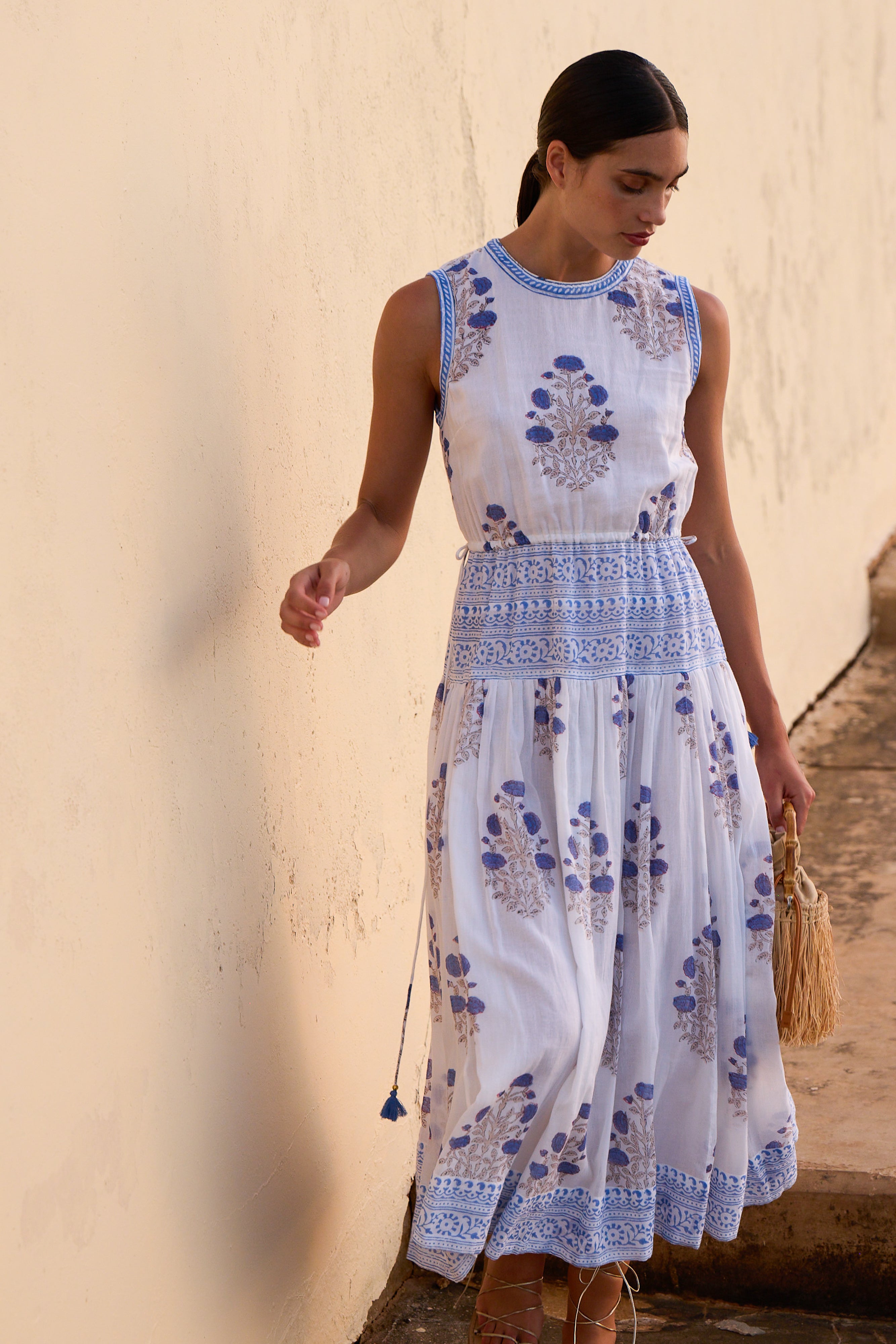 Sleeveless Piped Maxi- Laguna Blue