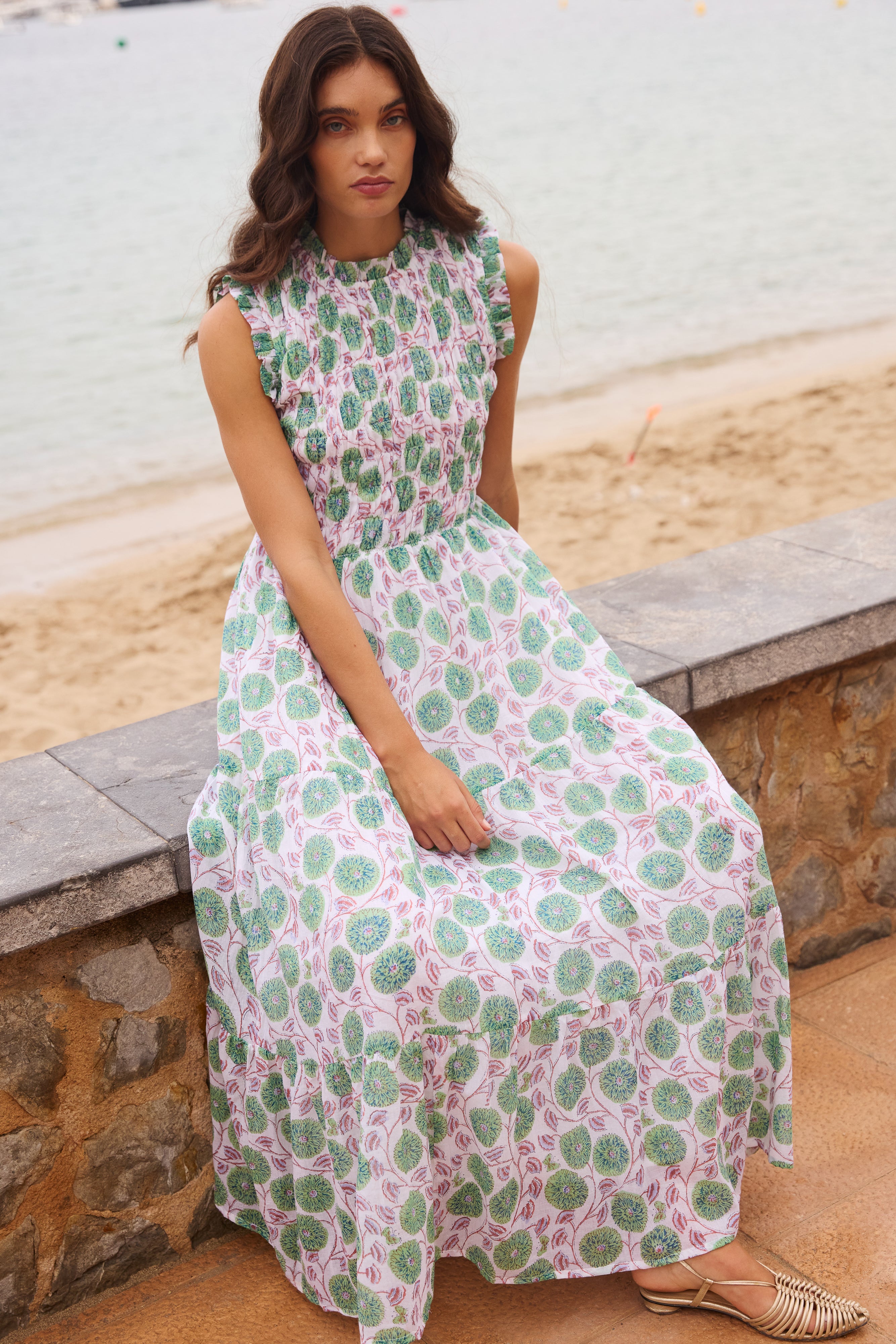 Sleeveless Smocked Maxi- Monarch Green