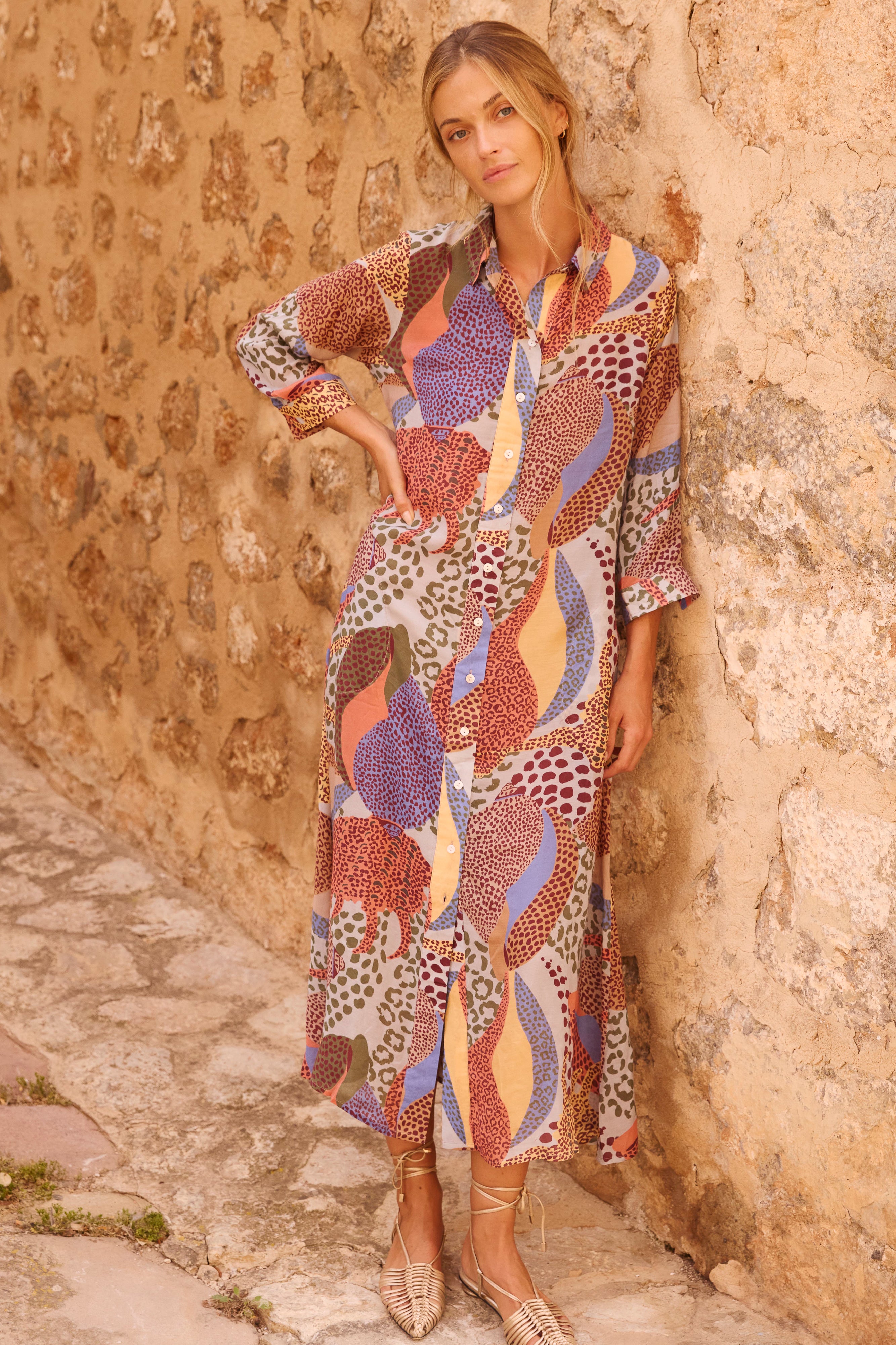 Shirt Dress Midi- Nautilus Coral