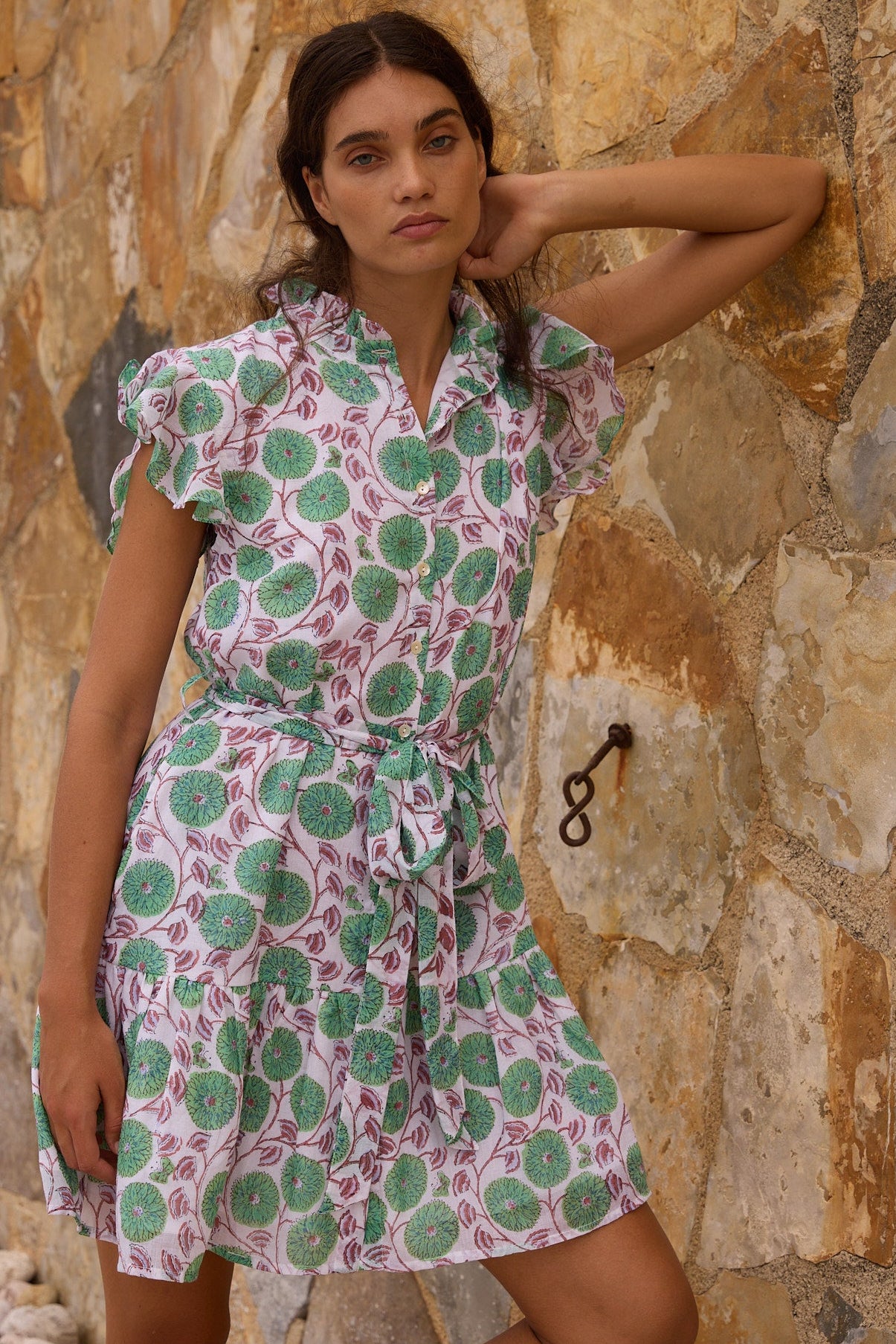 Ruffle Collar Button Mini- Monarch Green