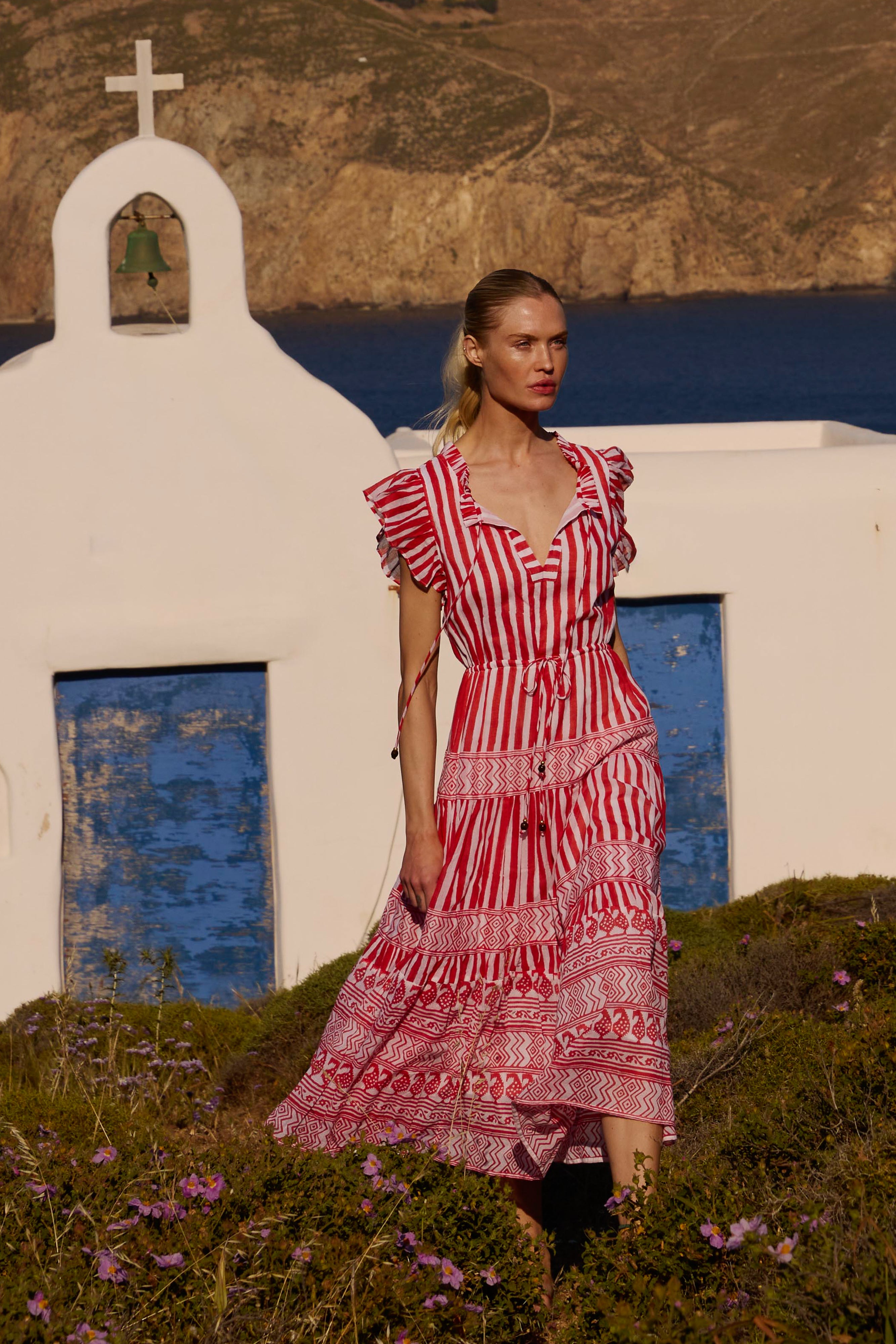 Cinched Flirty Midi- Santorini Red