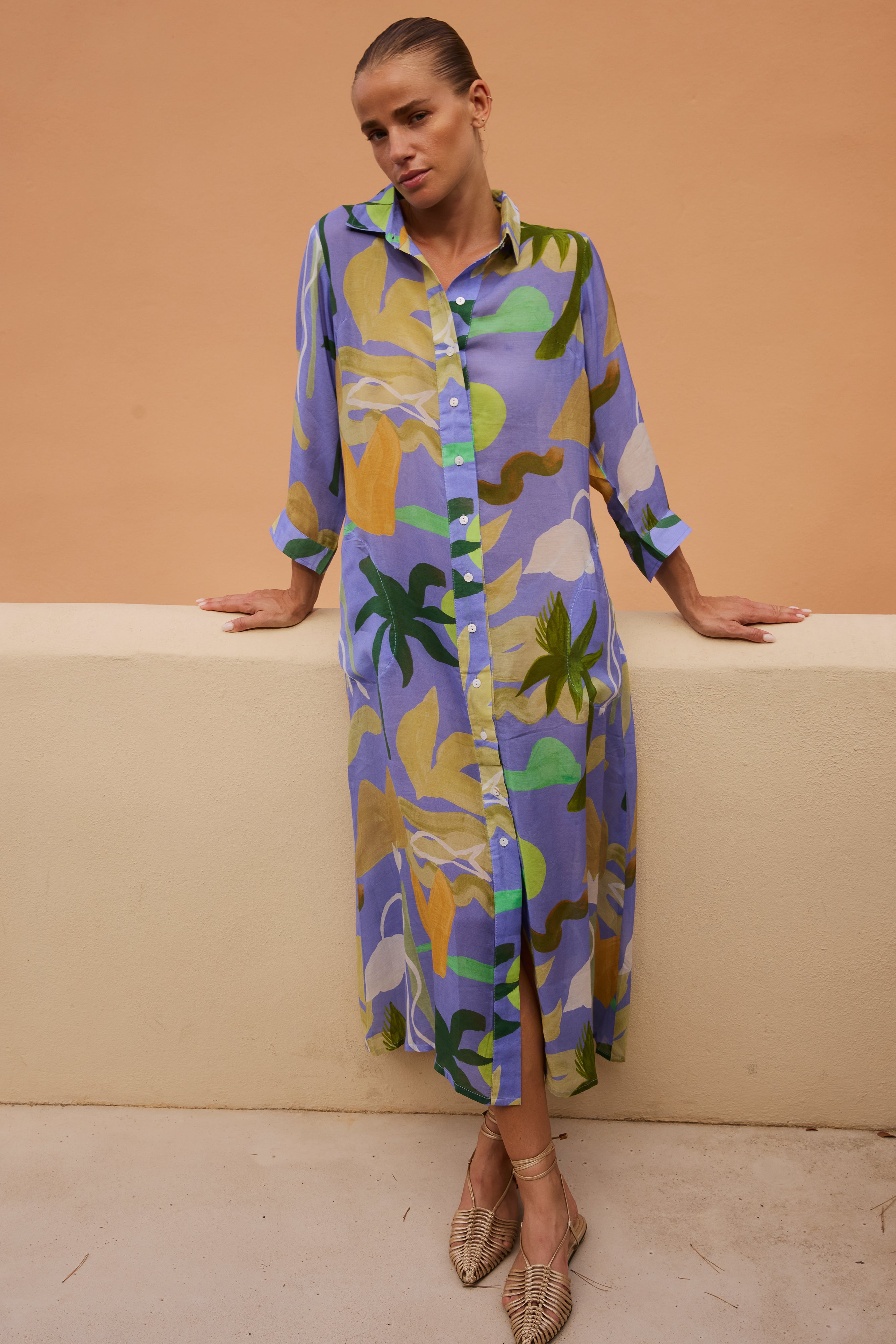 Shirt Dress Midi- Paradiso Blue