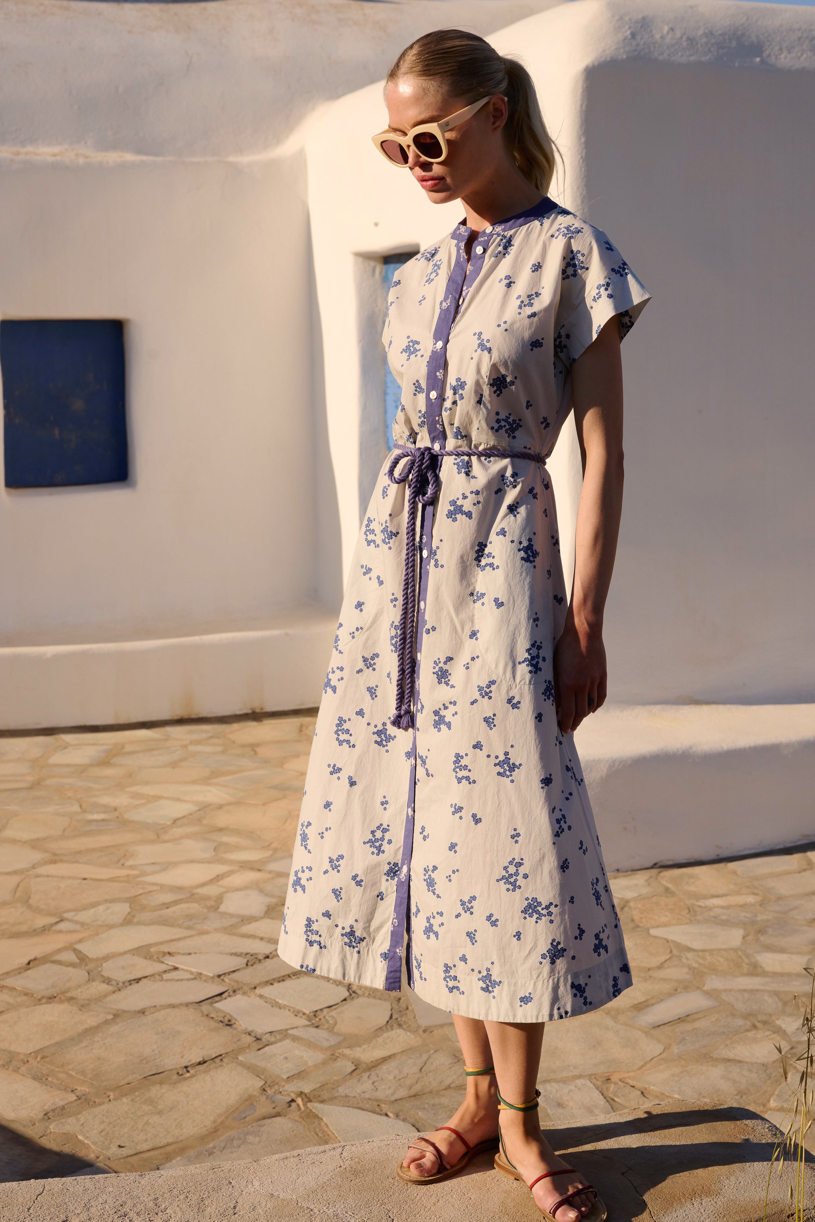 Cap Sleeve Shirt Dress Midi- Alyssum Cream