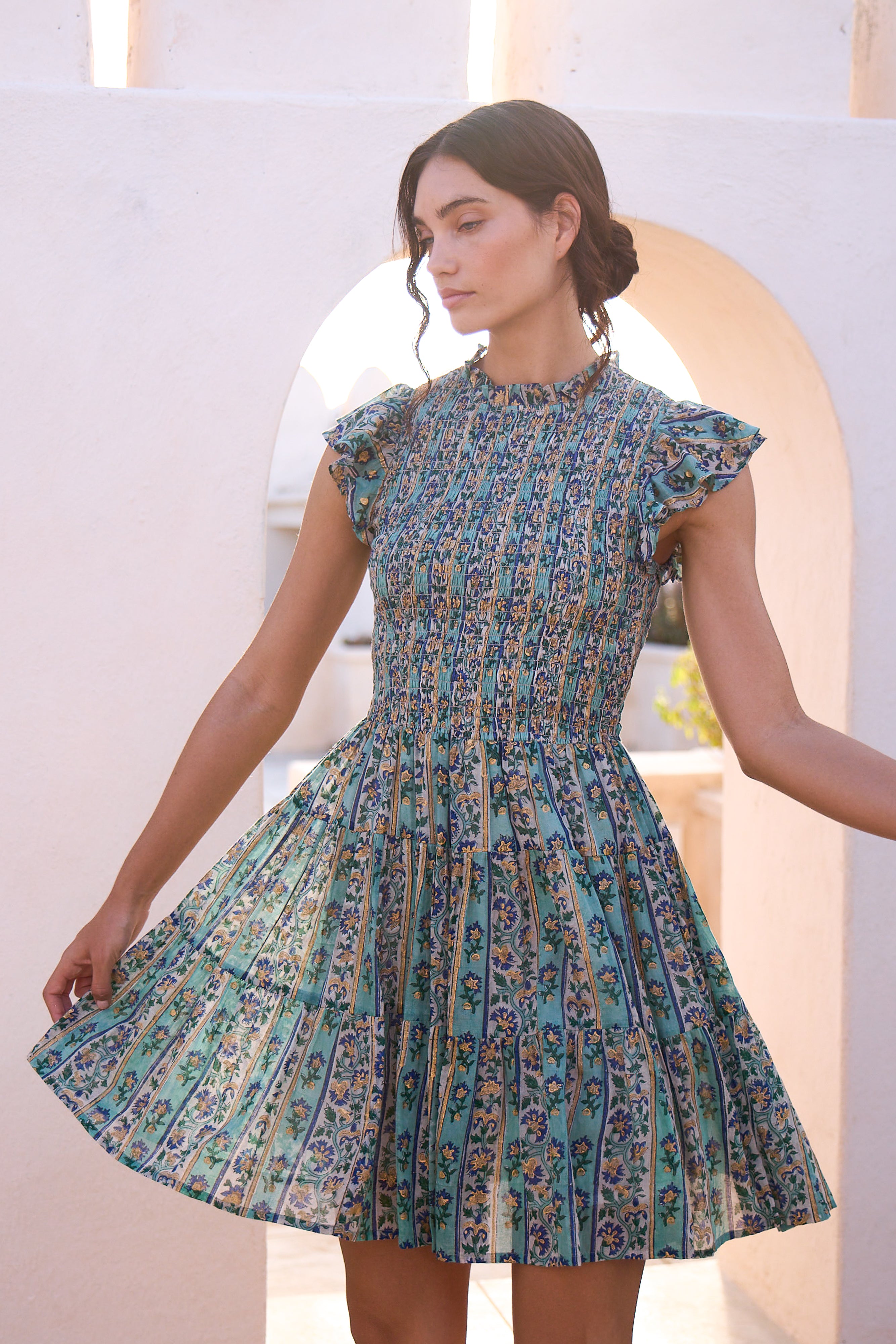 Smocked Flirty Short- Taj Aqua