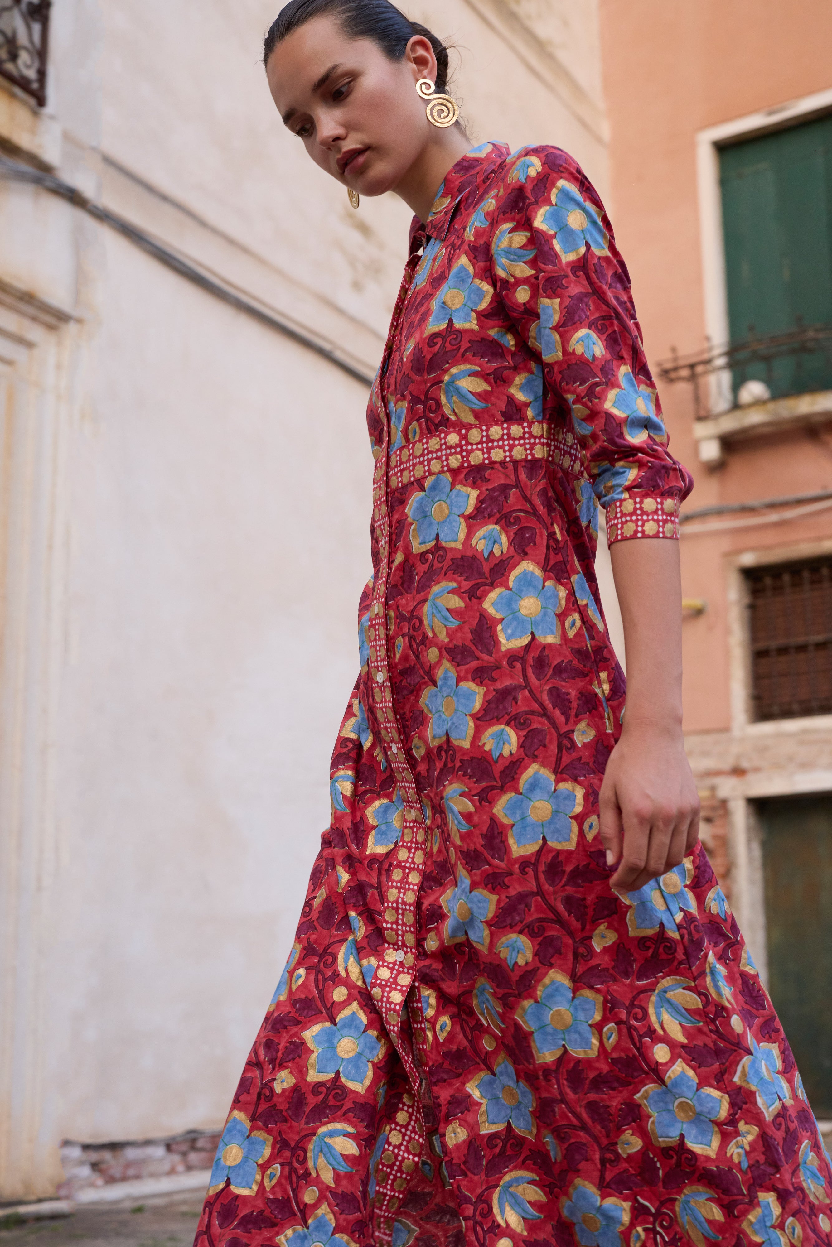 Shirt Dress Maxi- Kildare Red