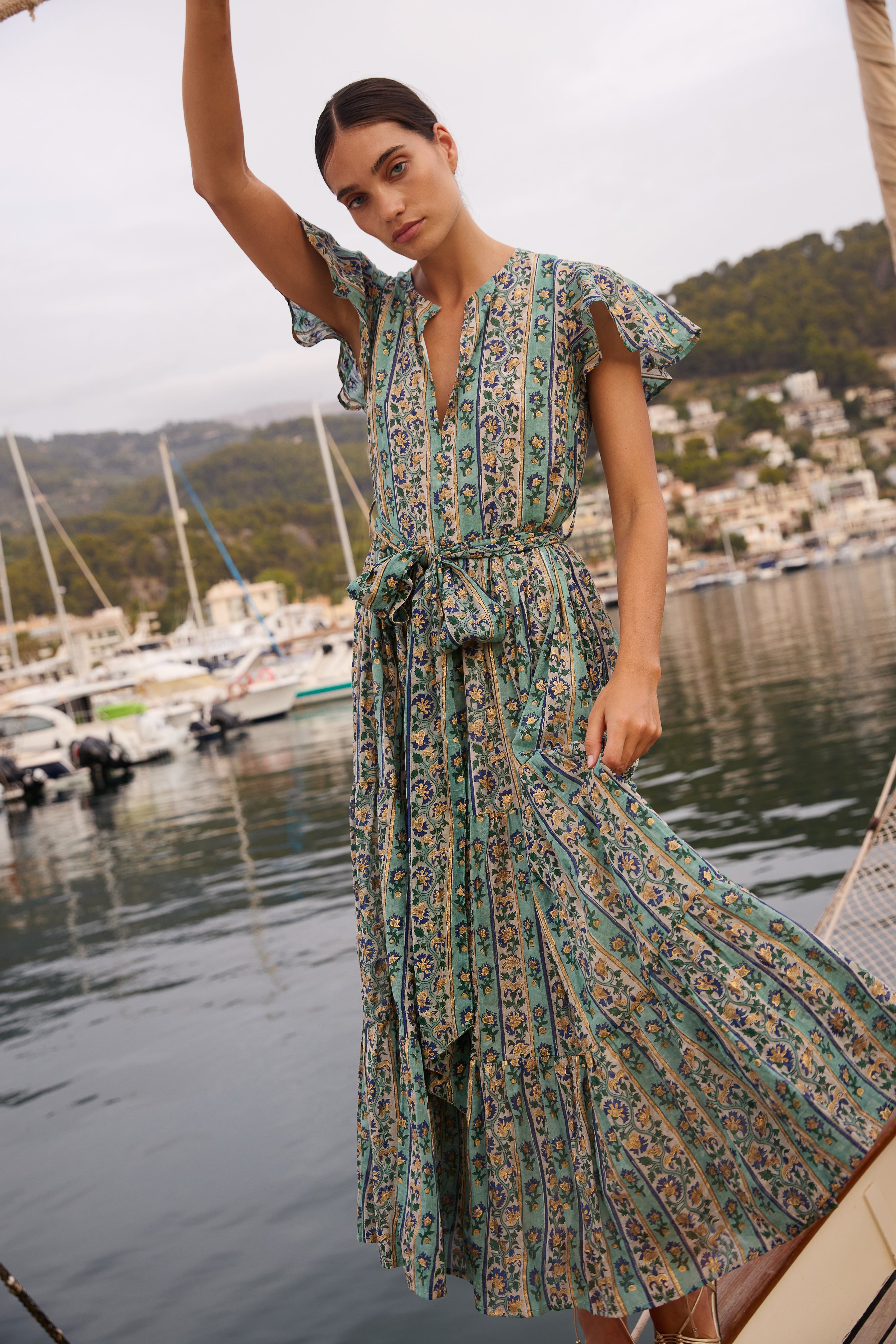 V-Neck Maxi- Taj Aqua