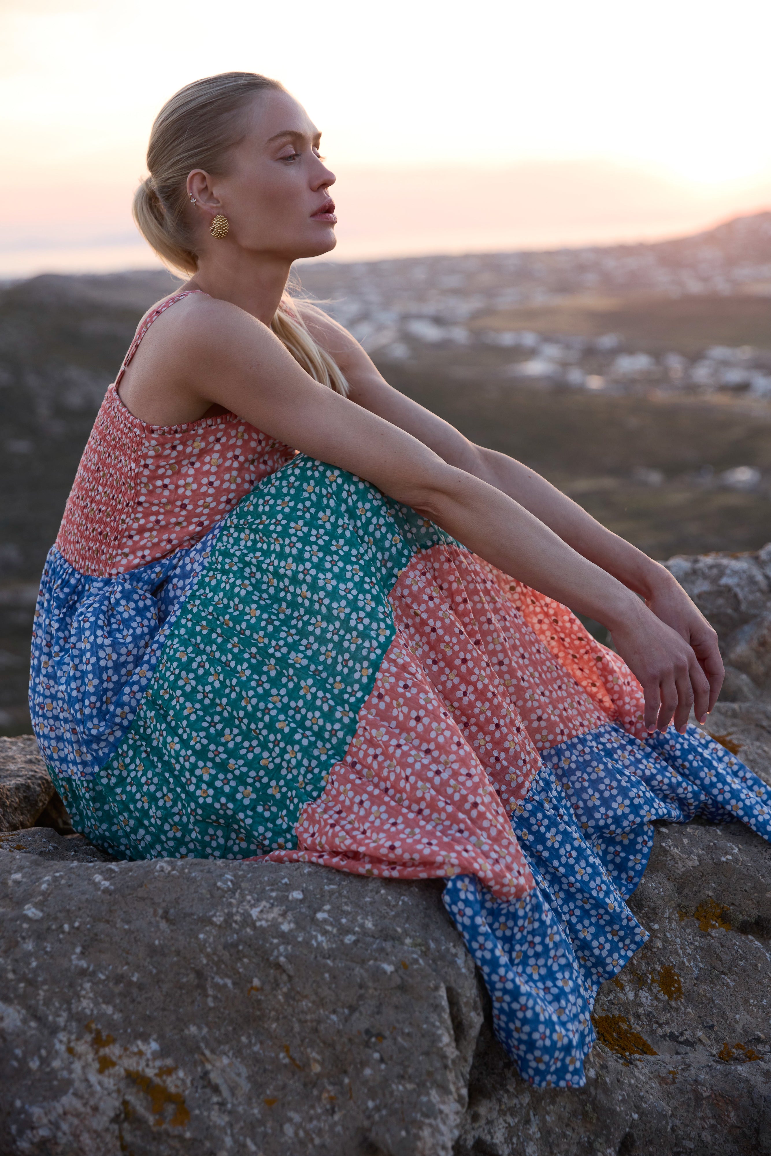 Smocked Back Maxi- Aster Blue