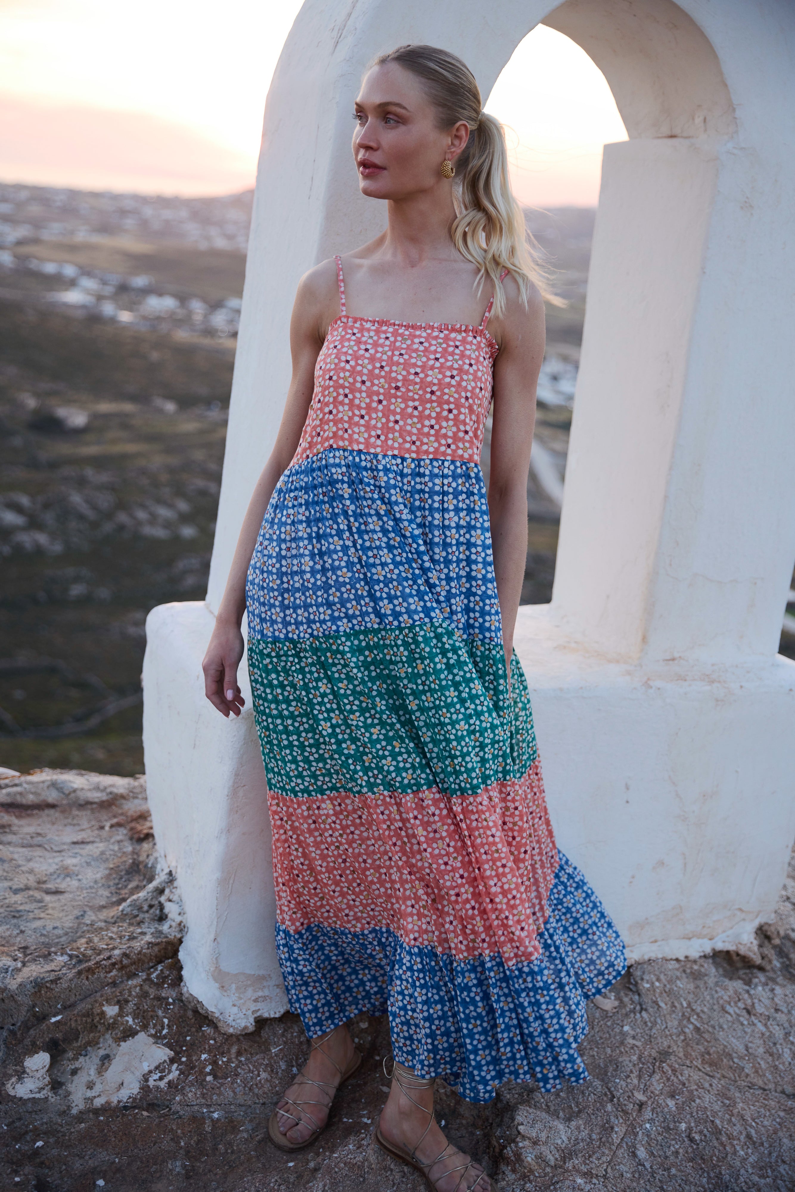 Smocked Back Maxi- Aster Blue
