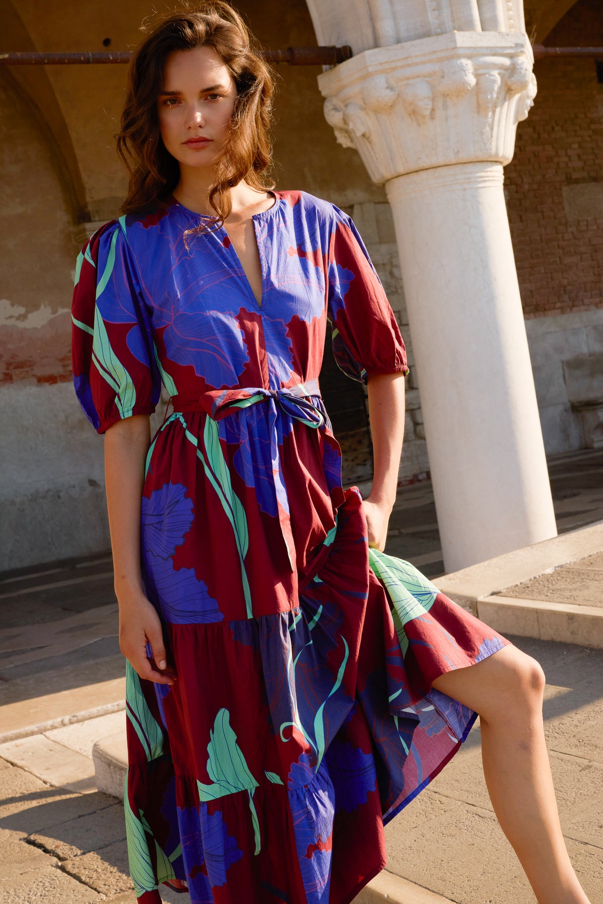 Puff Sleeve Maxi- Hague Cobalt