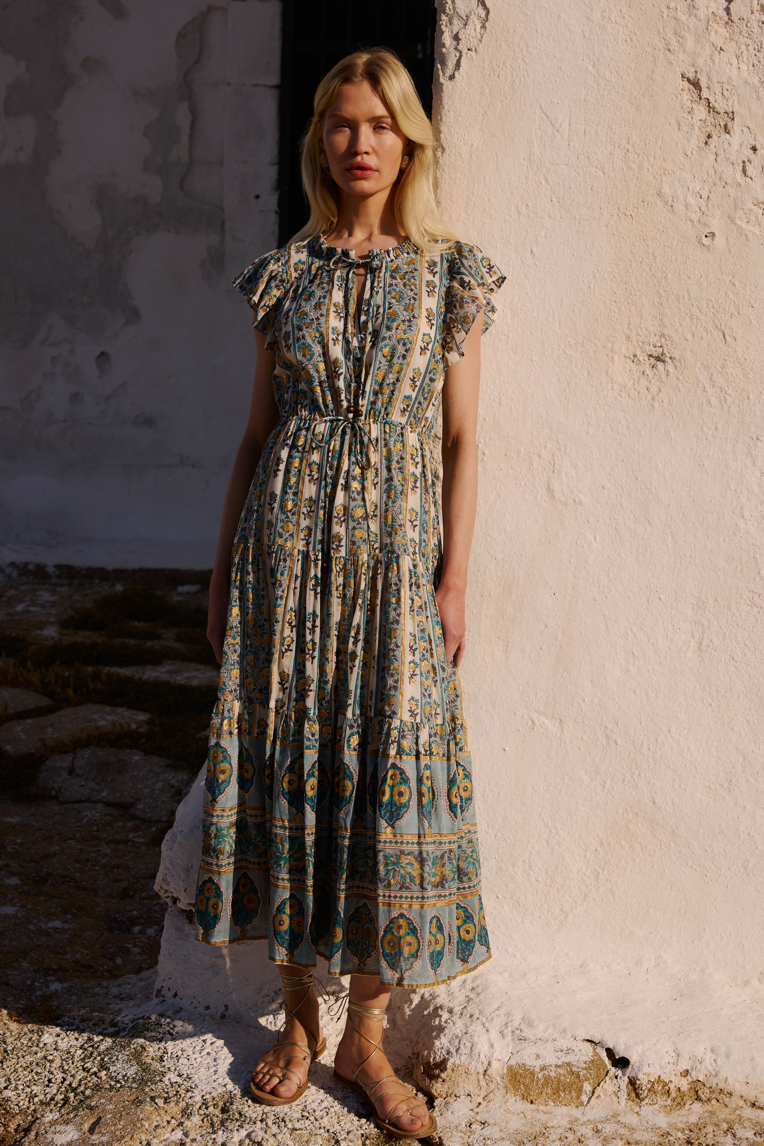 Cinched Flirty Midi- Taj Blue