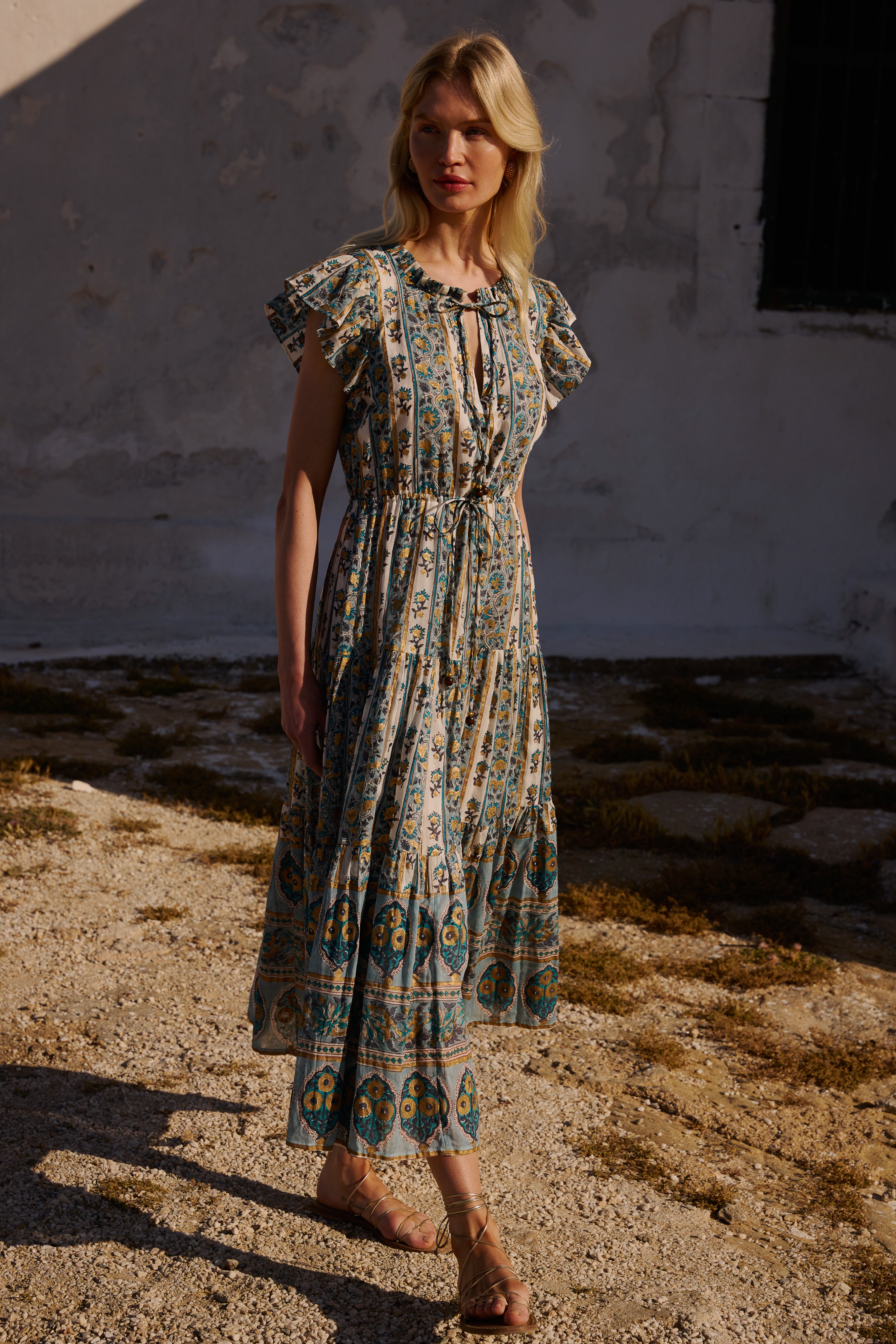 Cinched Flirty Midi- Taj Blue