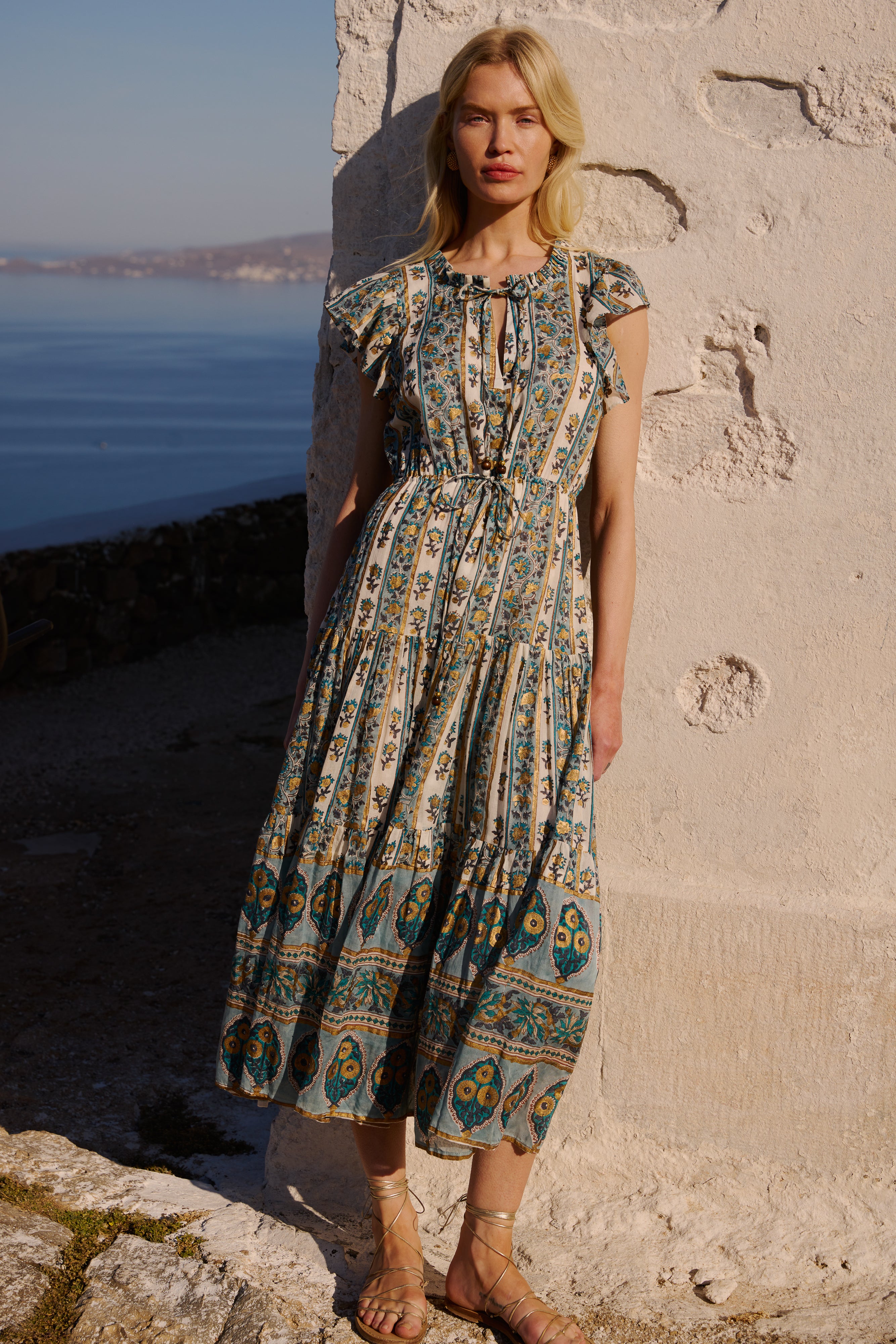 Cinched Flirty Midi- Taj Blue
