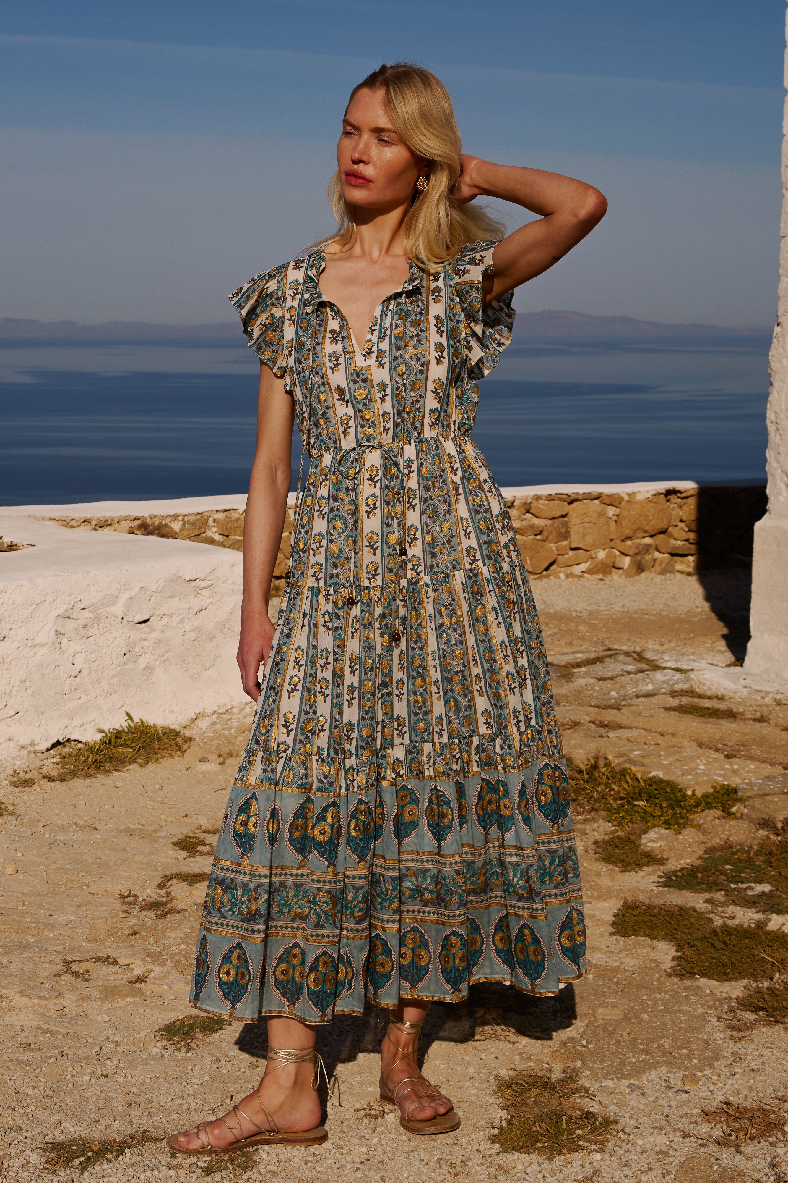 Cinched Flirty Midi- Taj Blue