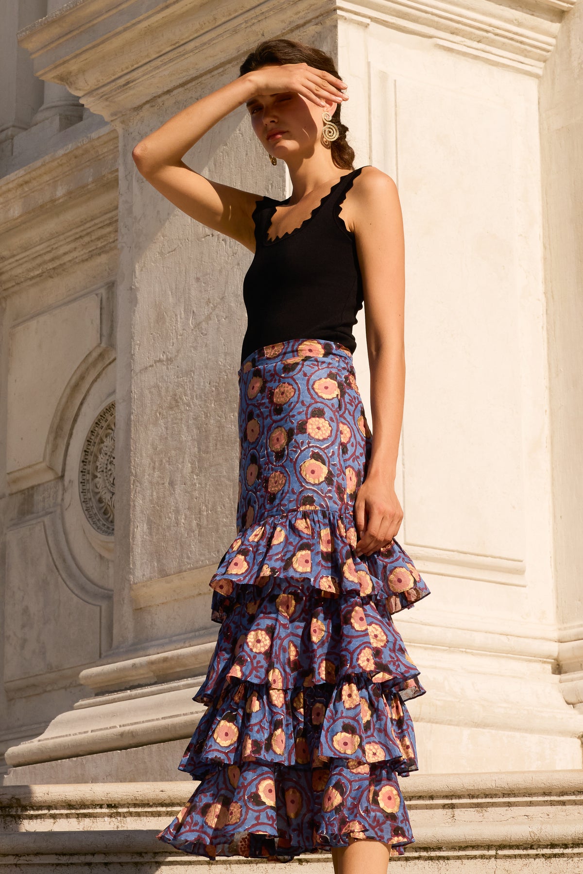 Ruffle Maxi Skirt- Verona Blue