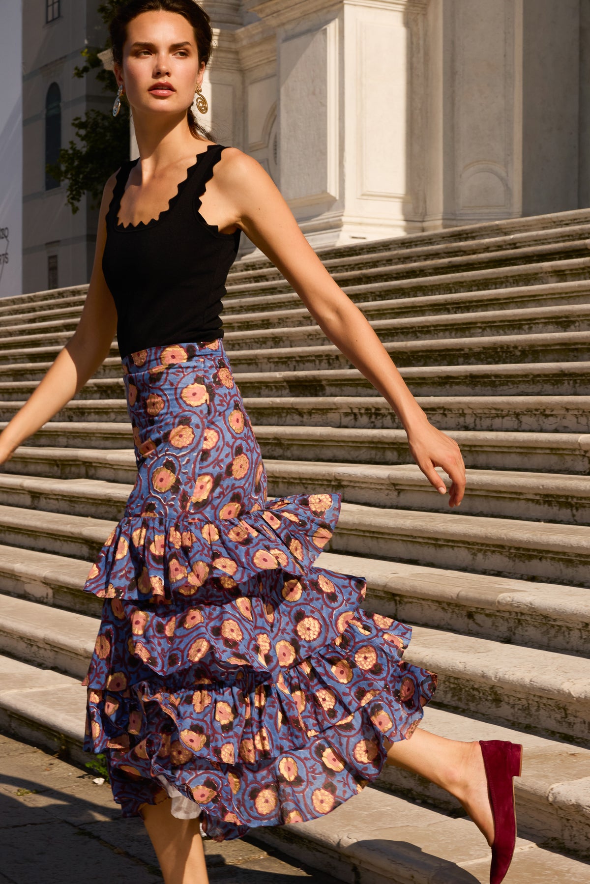 Ruffle Maxi Skirt- Verona Blue