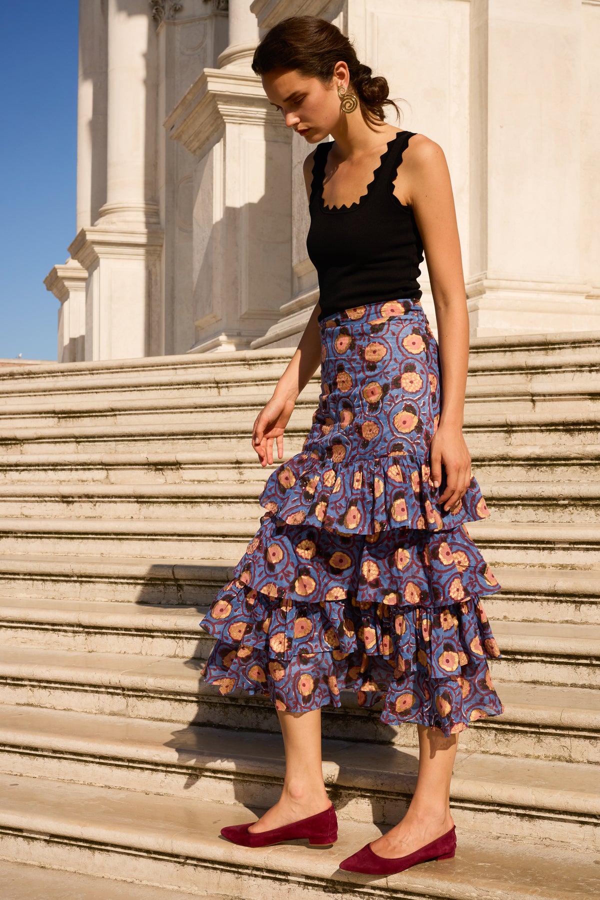 Ruffle Maxi Skirt- Verona Blue