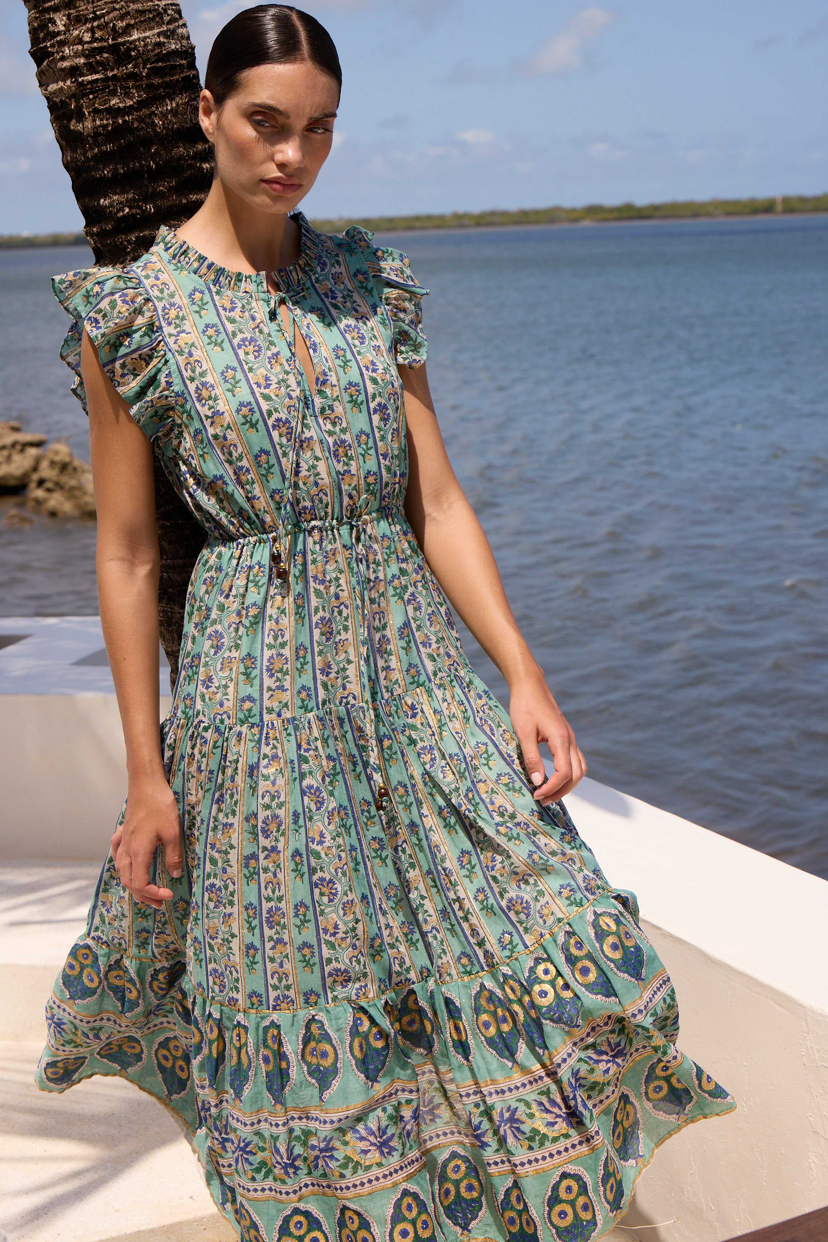 Cinched Flirty Midi- Taj Aqua