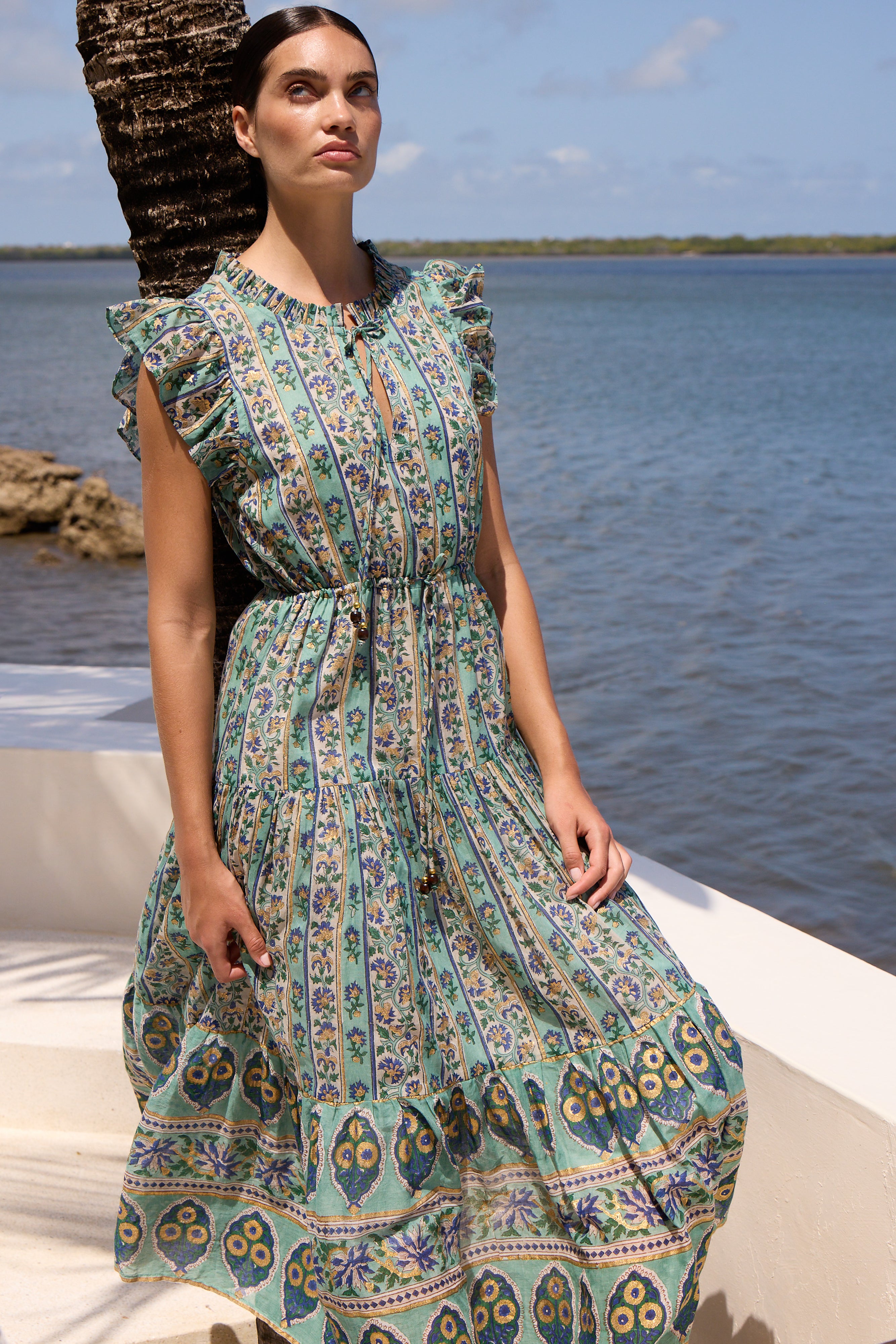 Cinched Flirty Midi- Taj Aqua