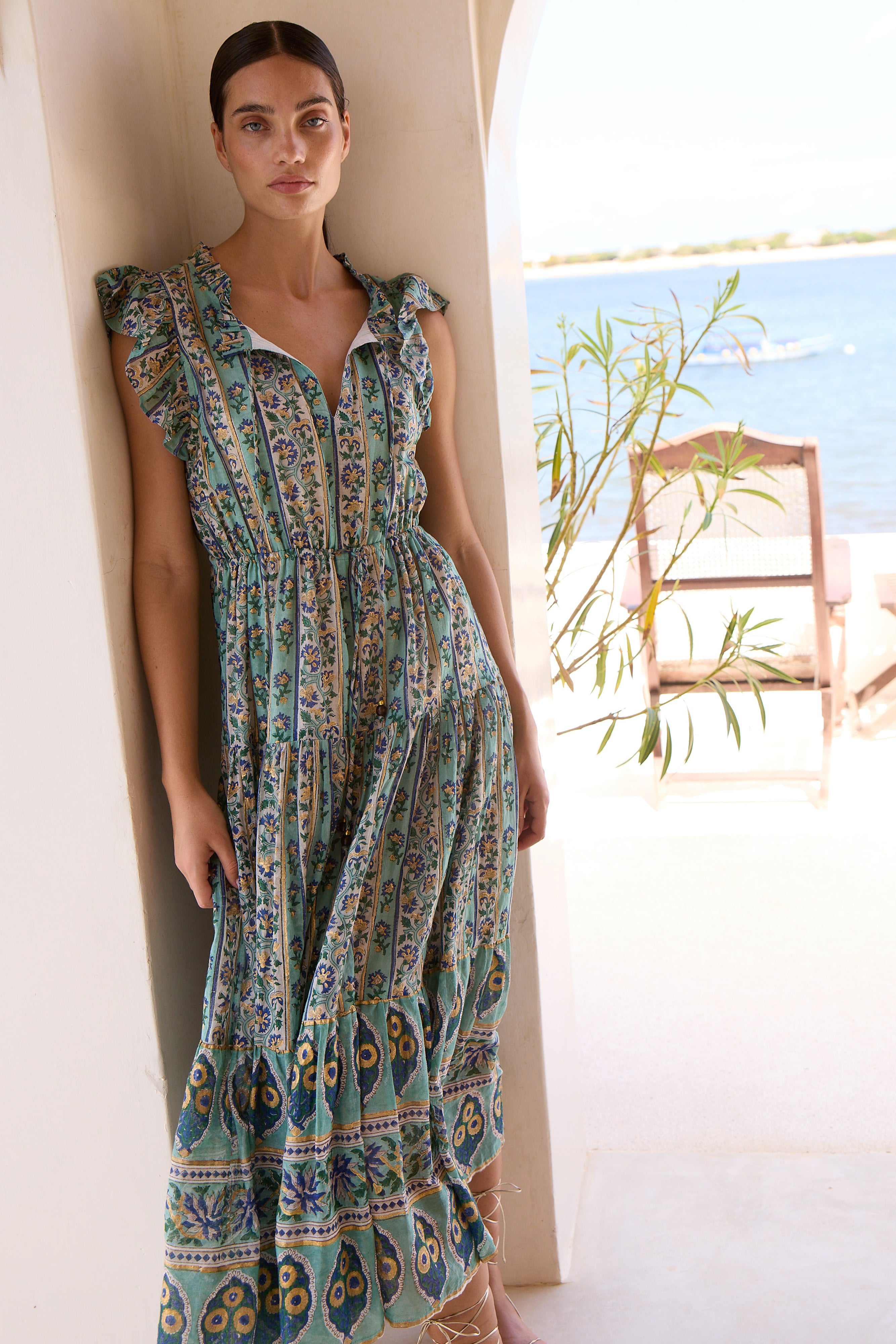 Cinched Flirty Midi- Taj Aqua