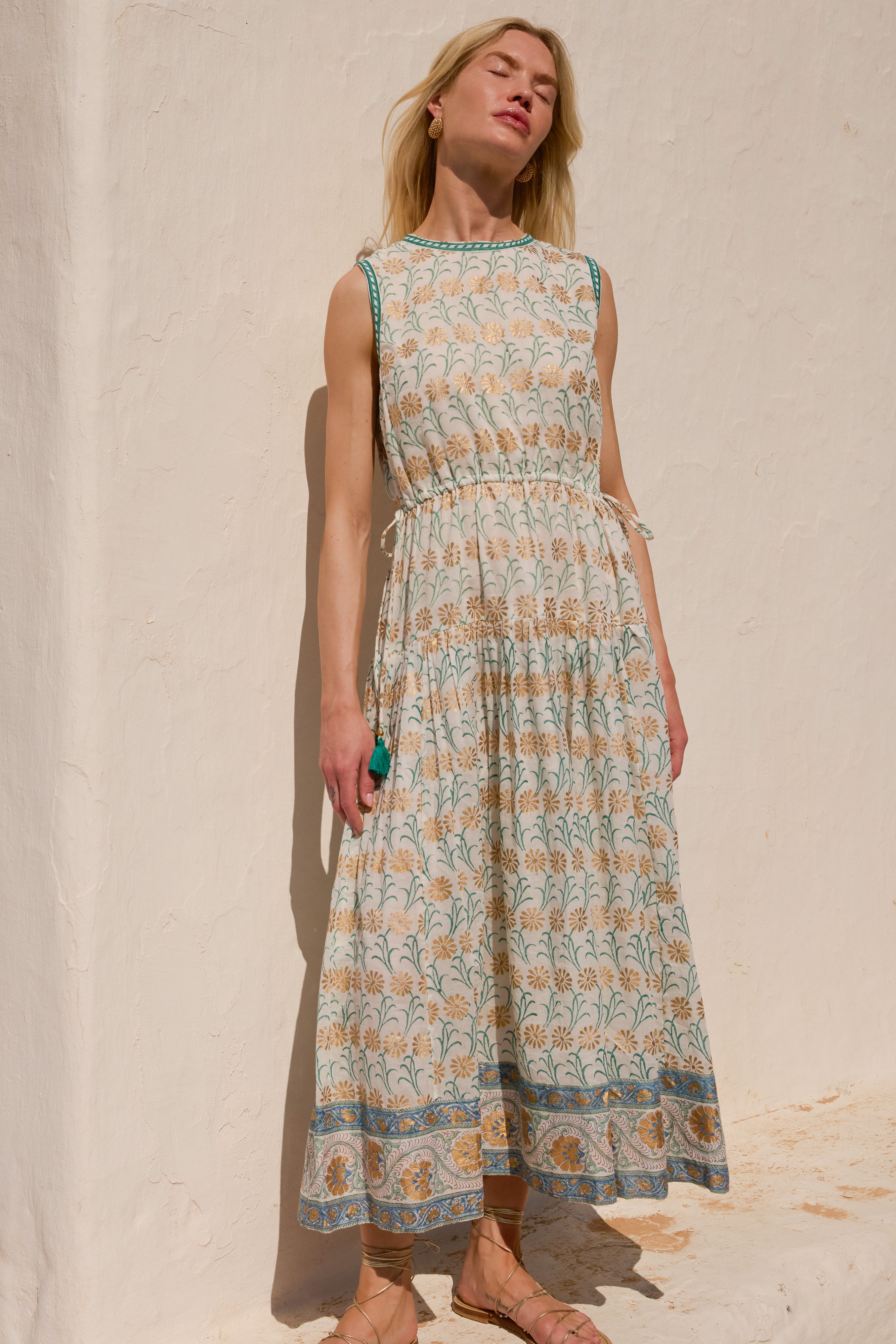 Sleeveless Piped Maxi- Geneva Green