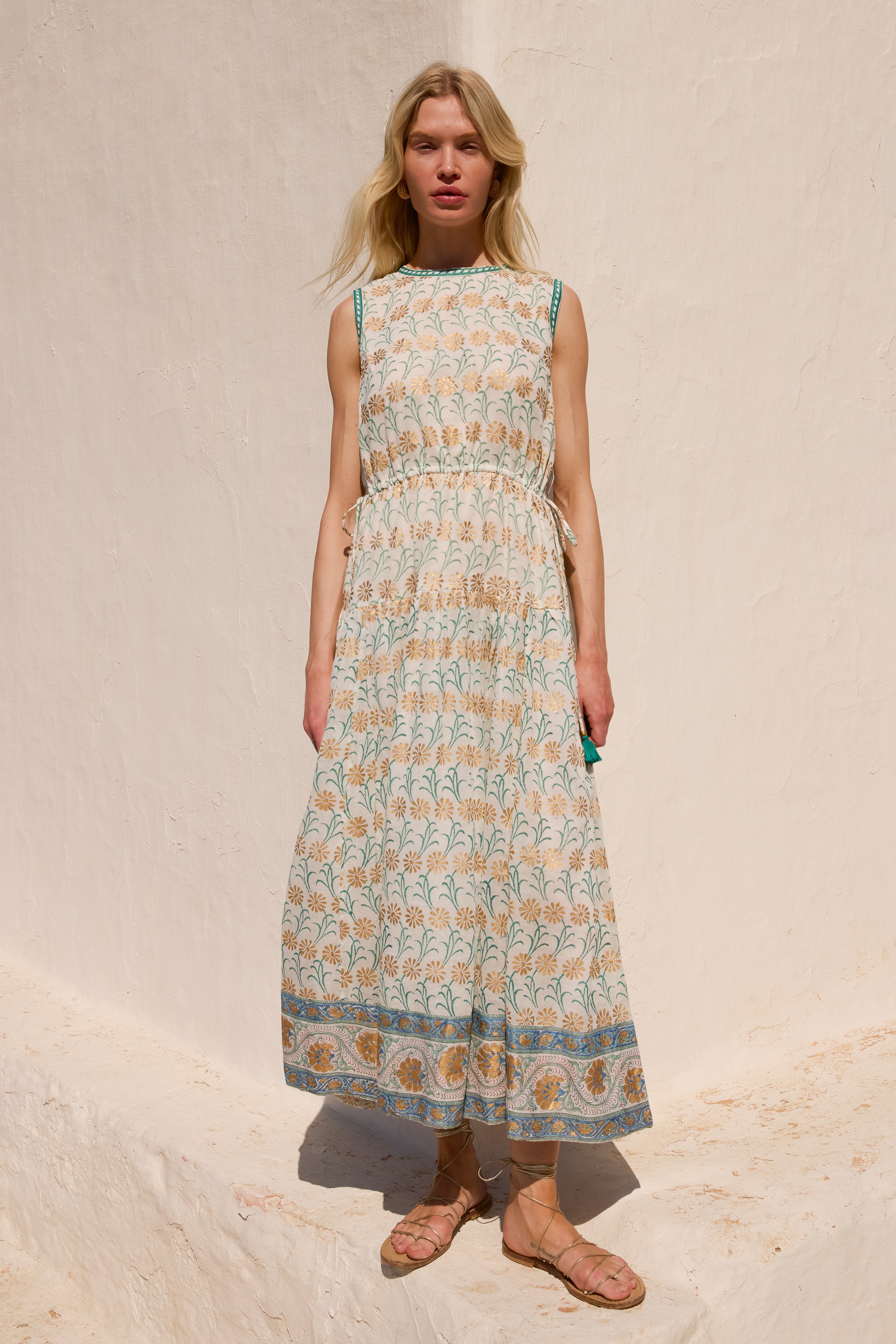 Sleeveless Piped Maxi- Geneva Green
