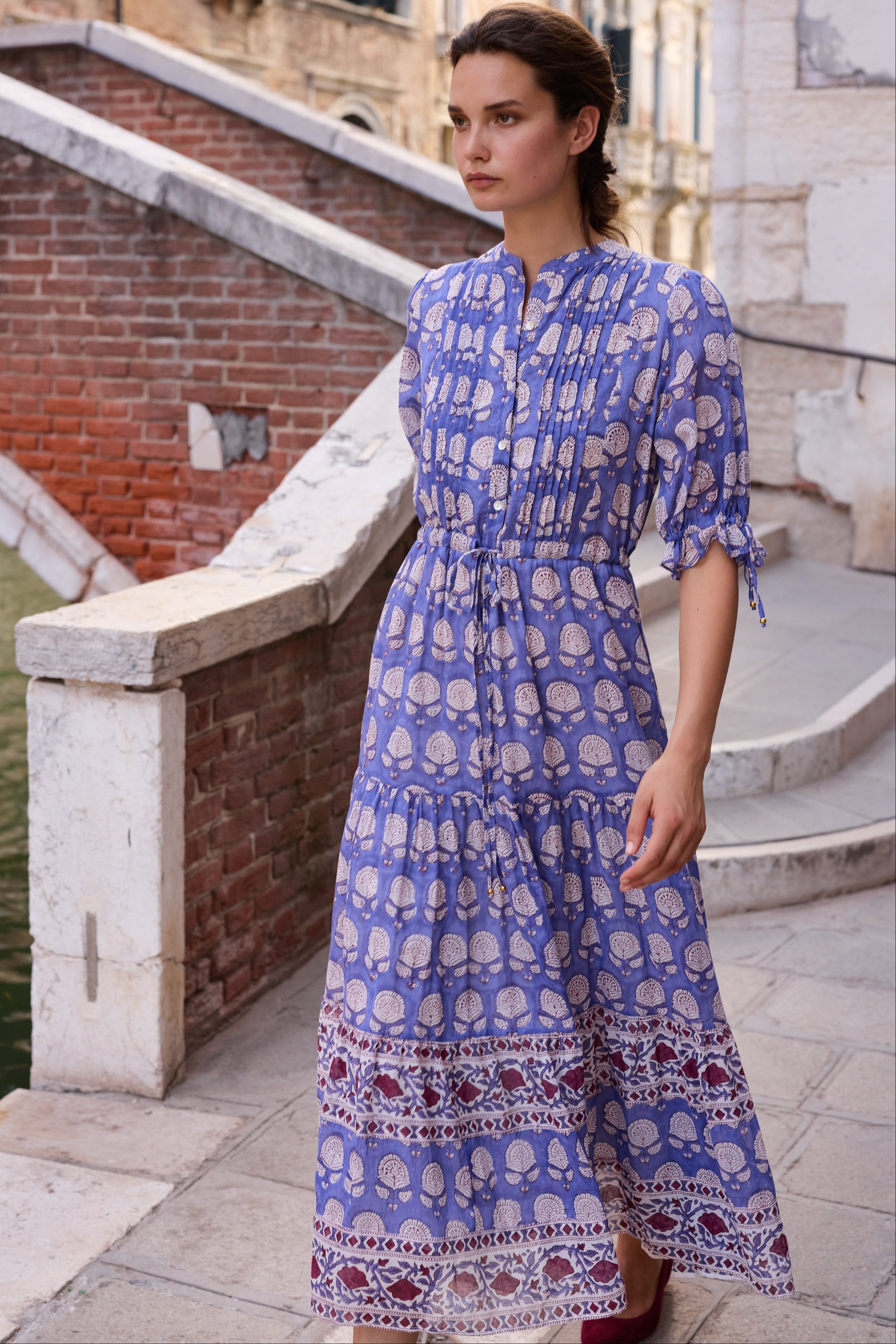 Cinched Pintuck Maxi- Trento Cobalt