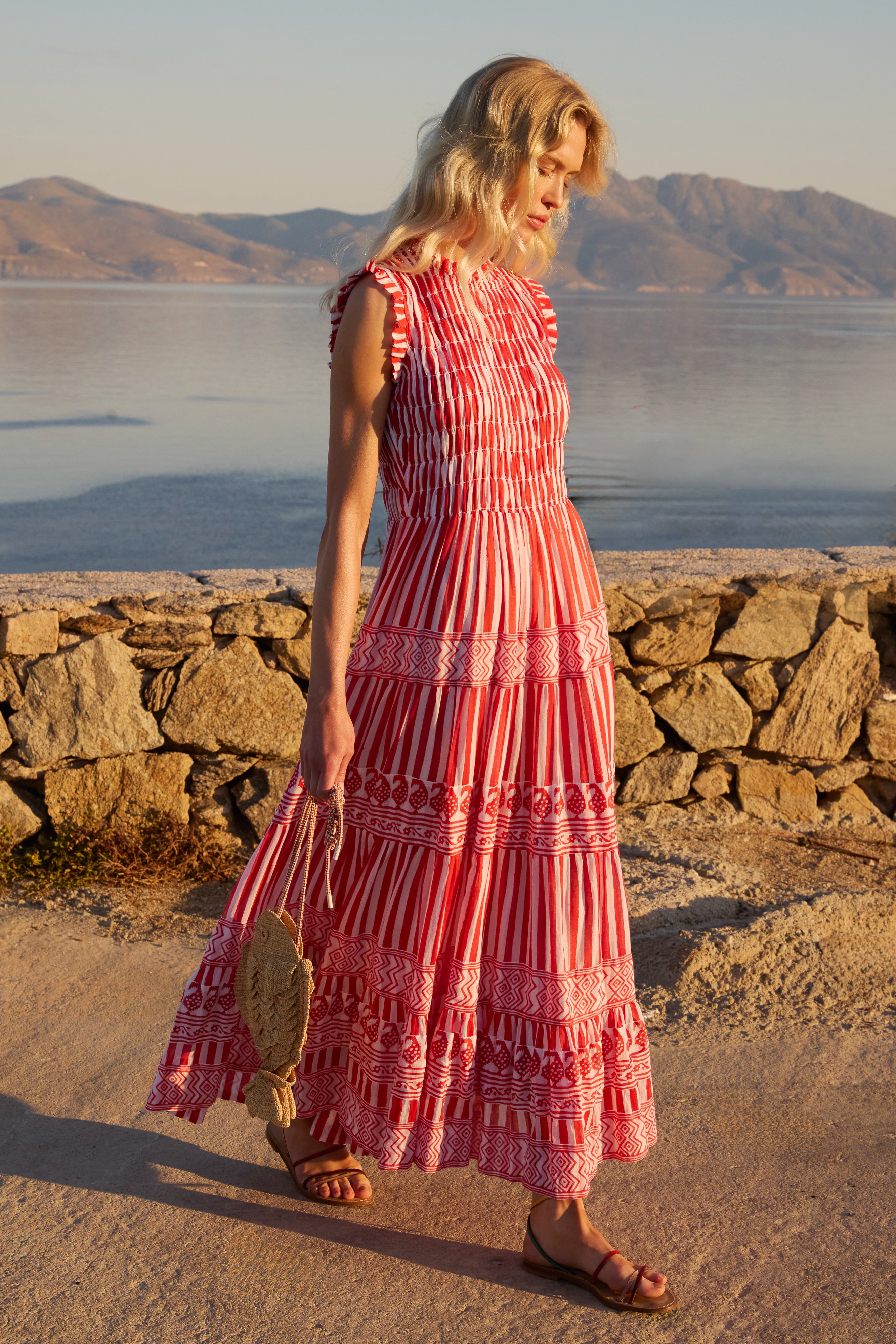 Sleeveless Smocked Maxi- Santorini Red