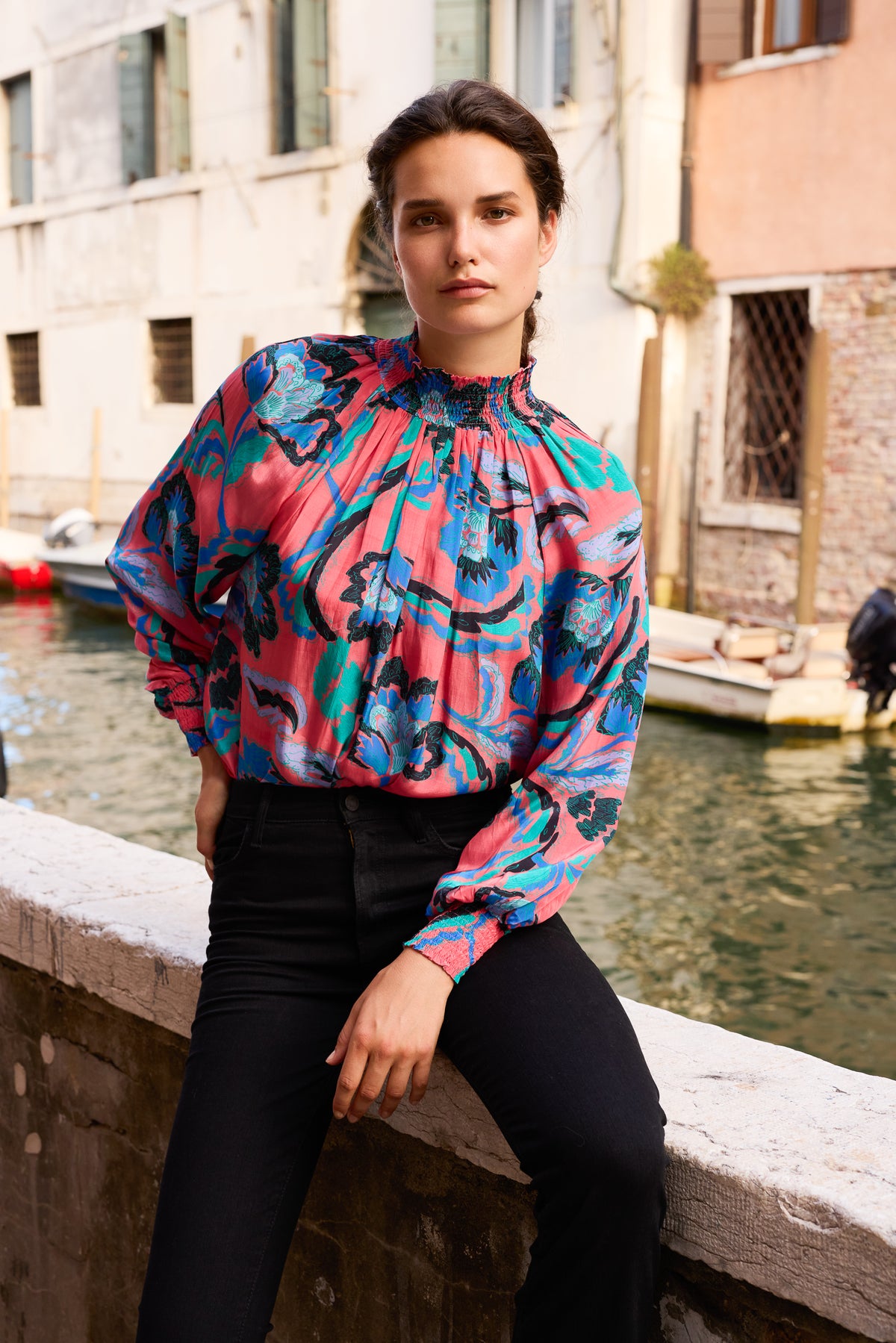 High Neck Blouse- Bergamo Cinnamon