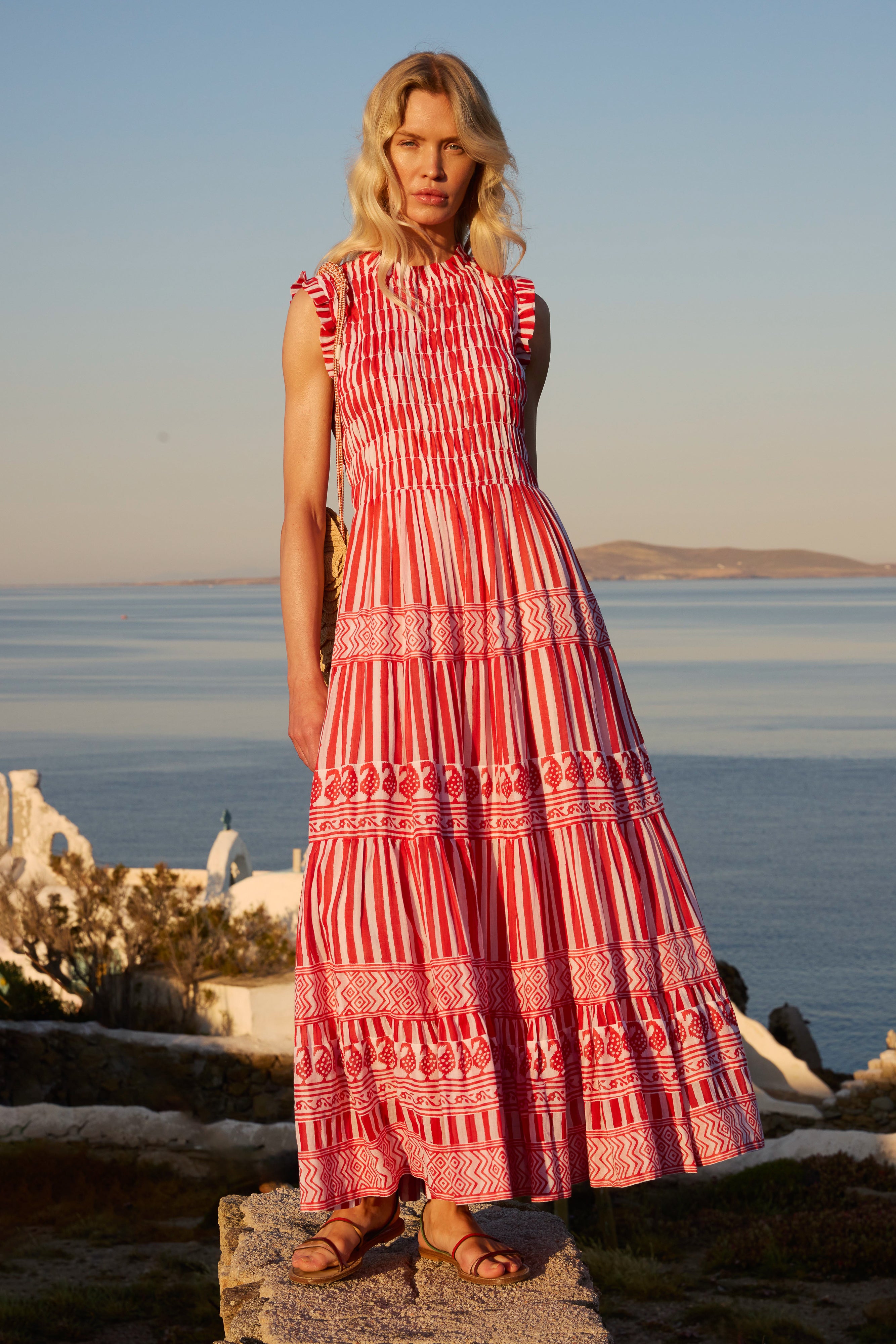Sleeveless Smocked Maxi- Santorini Red