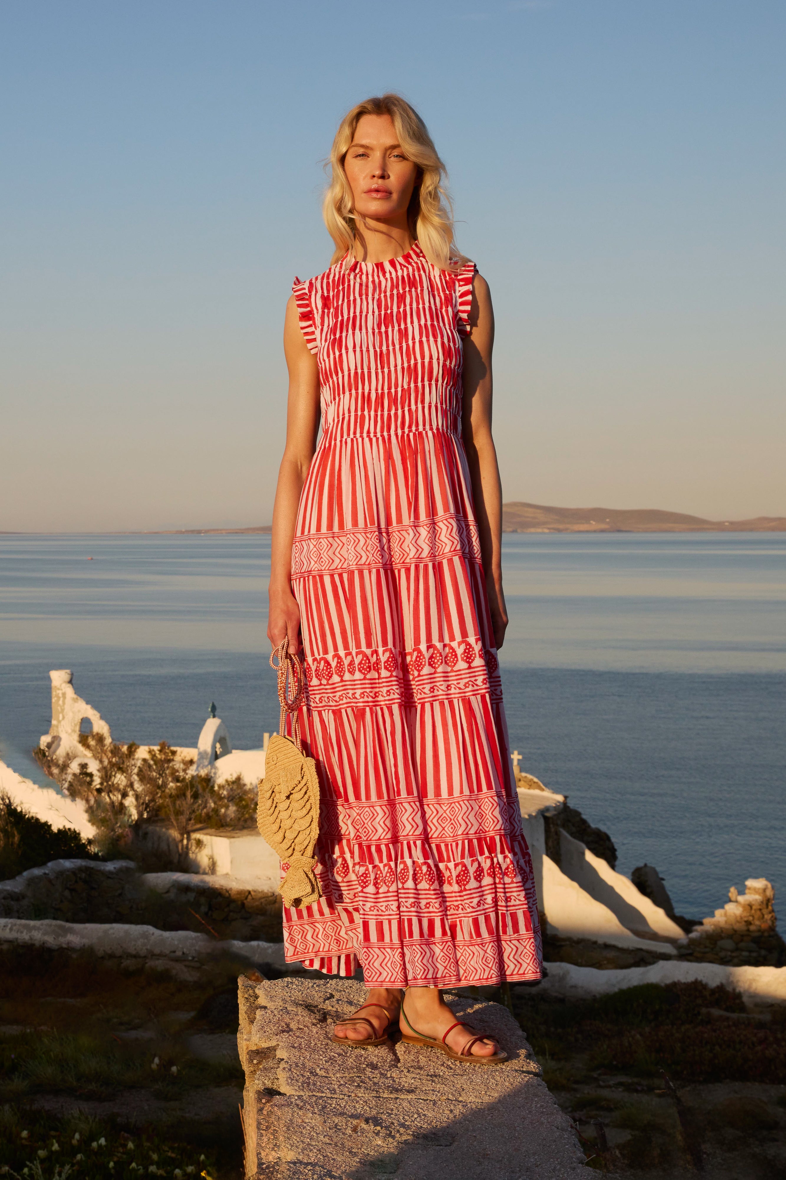Sleeveless Smocked Maxi- Santorini Red