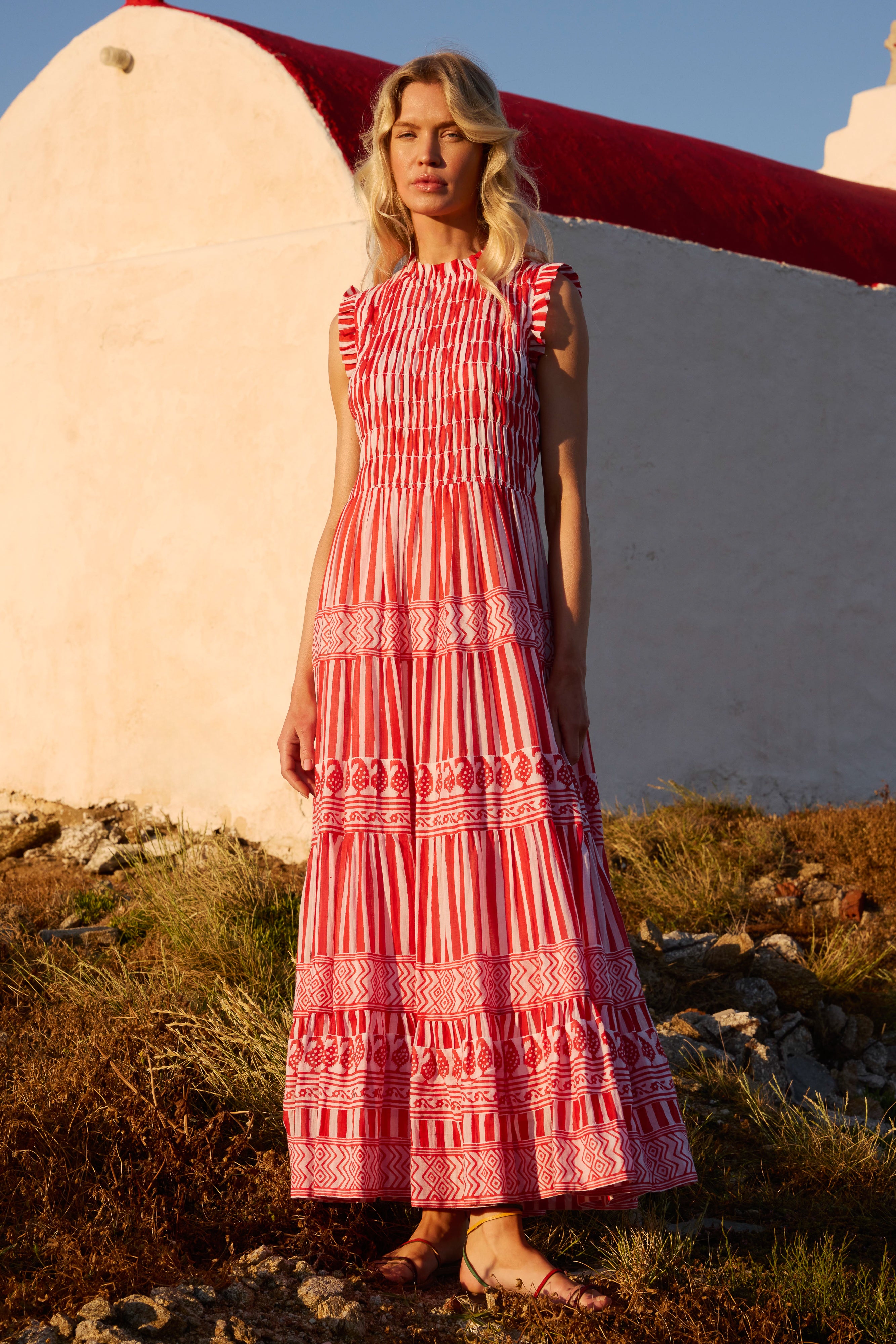 Sleeveless Smocked Maxi- Santorini Red