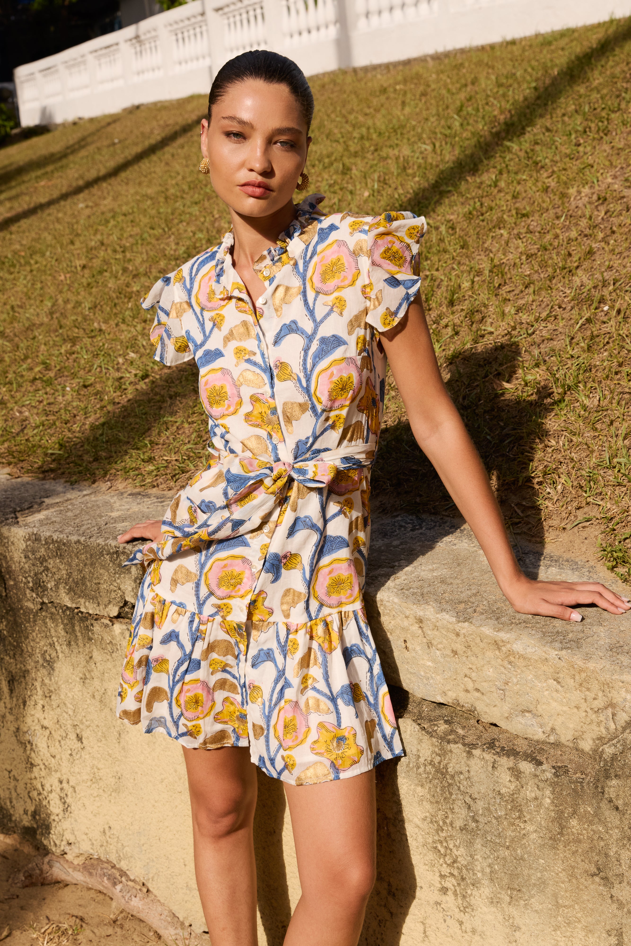 Ruffle Collar Button Mini- Poppy Marigold