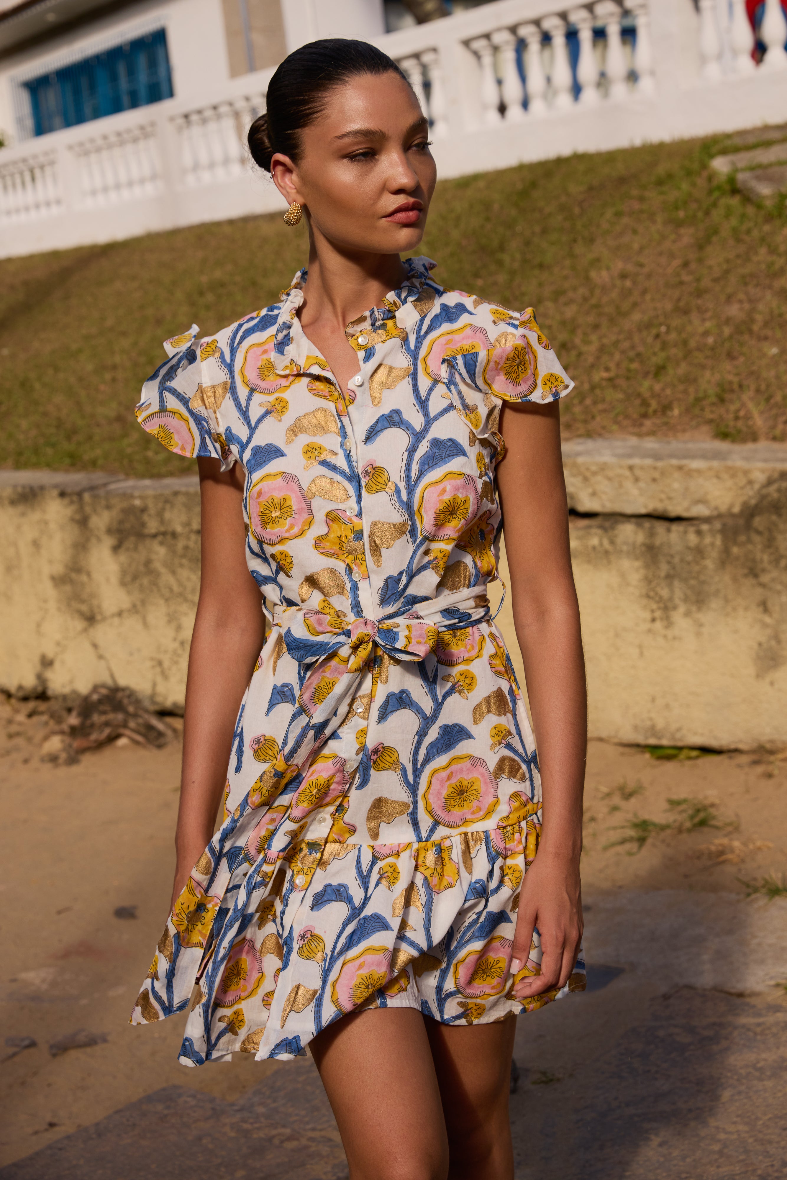 Ruffle Collar Button Mini- Poppy Marigold
