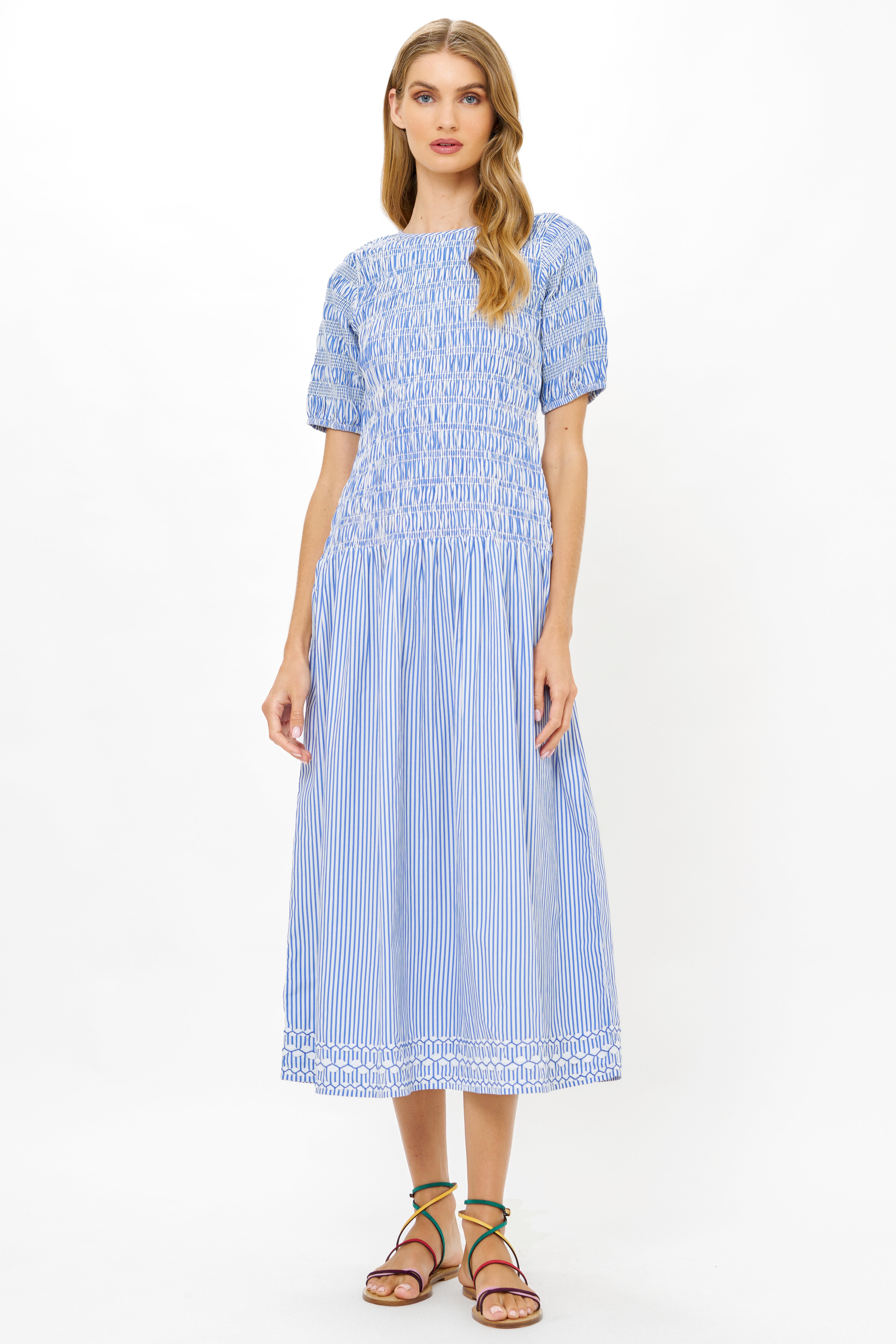 Smocked Drop Waist Maxi- Sconset Blue