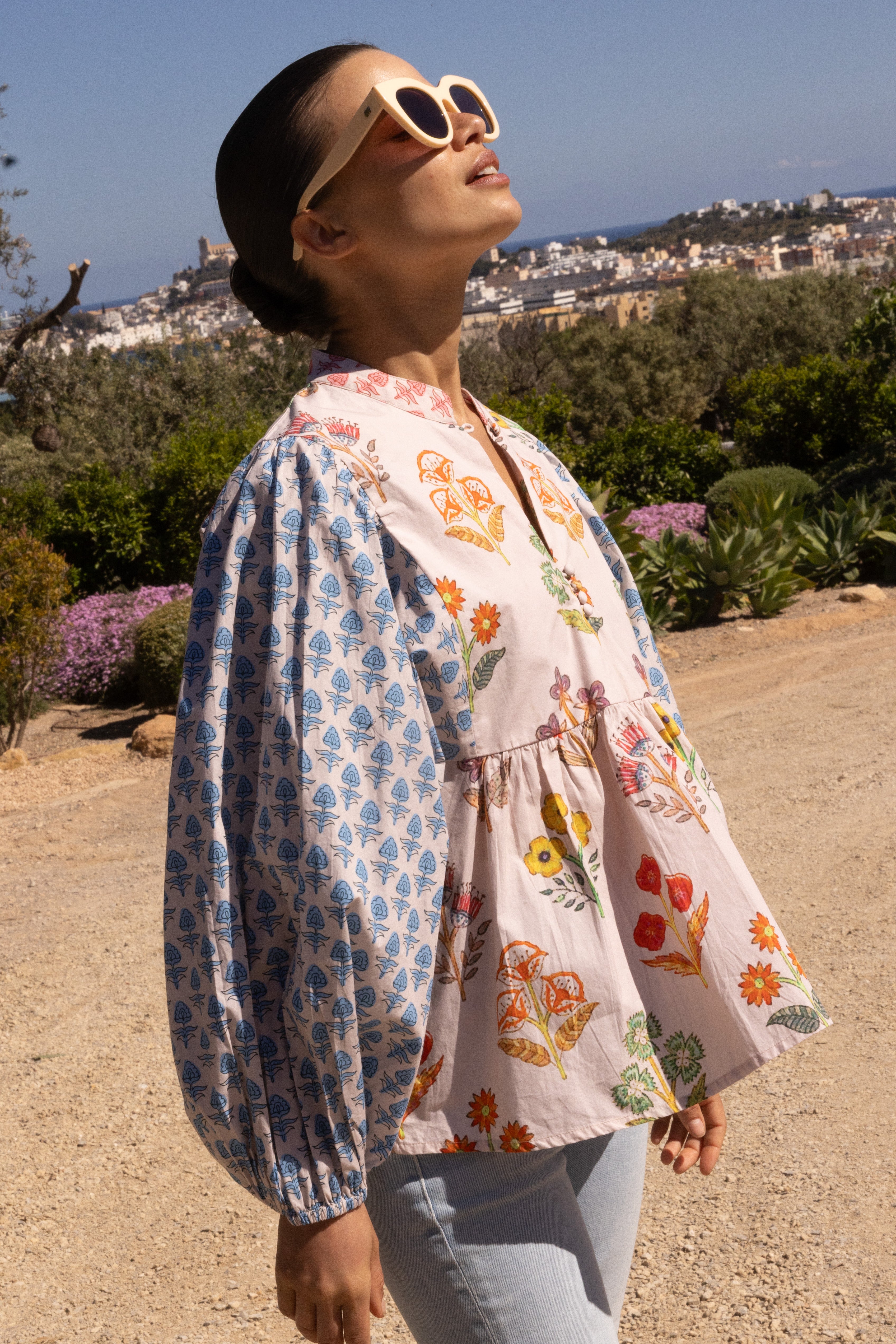 Mandarin Balloon Top- Provence Blue