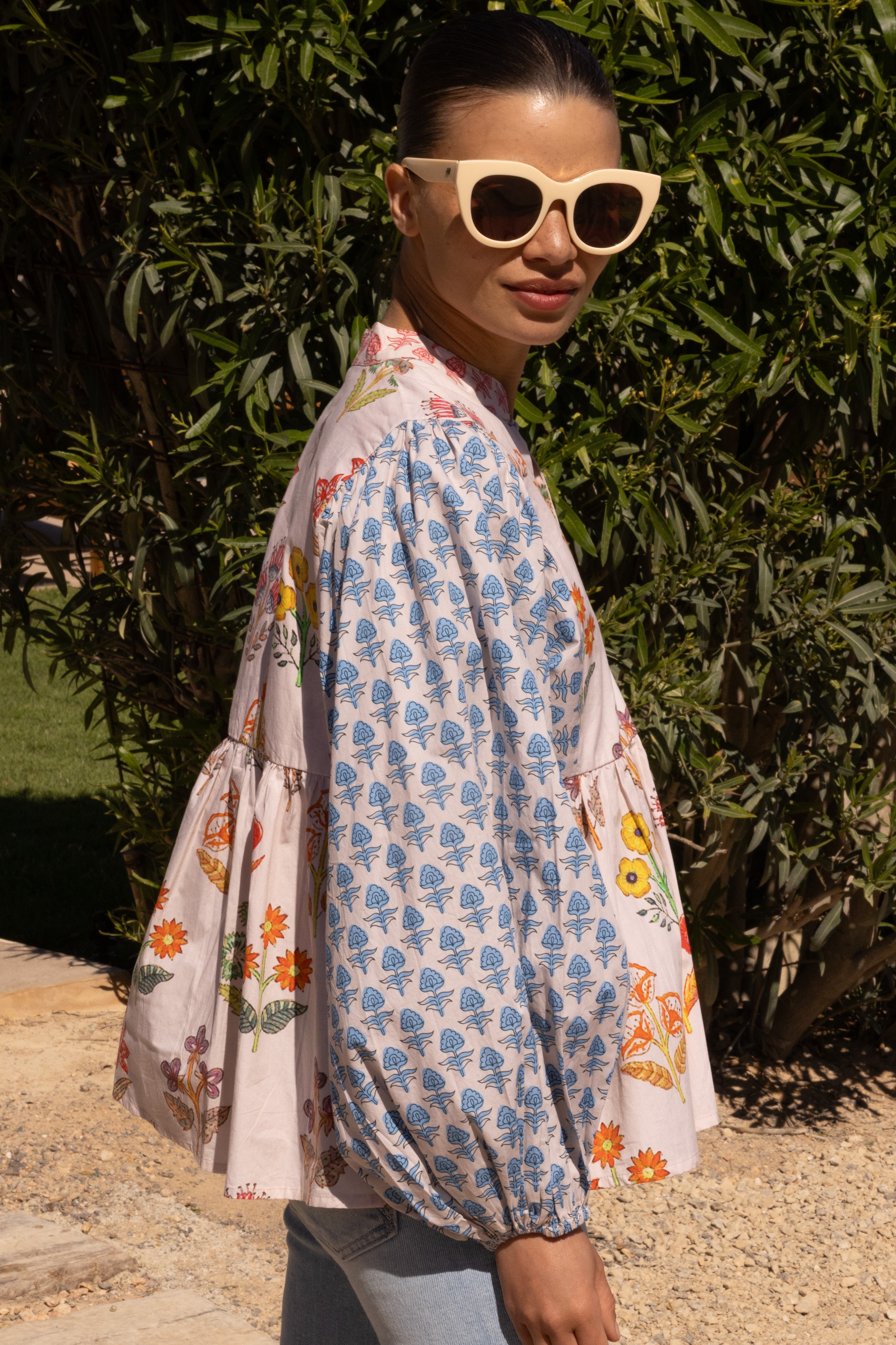 Mandarin Balloon Top- Provence Blue