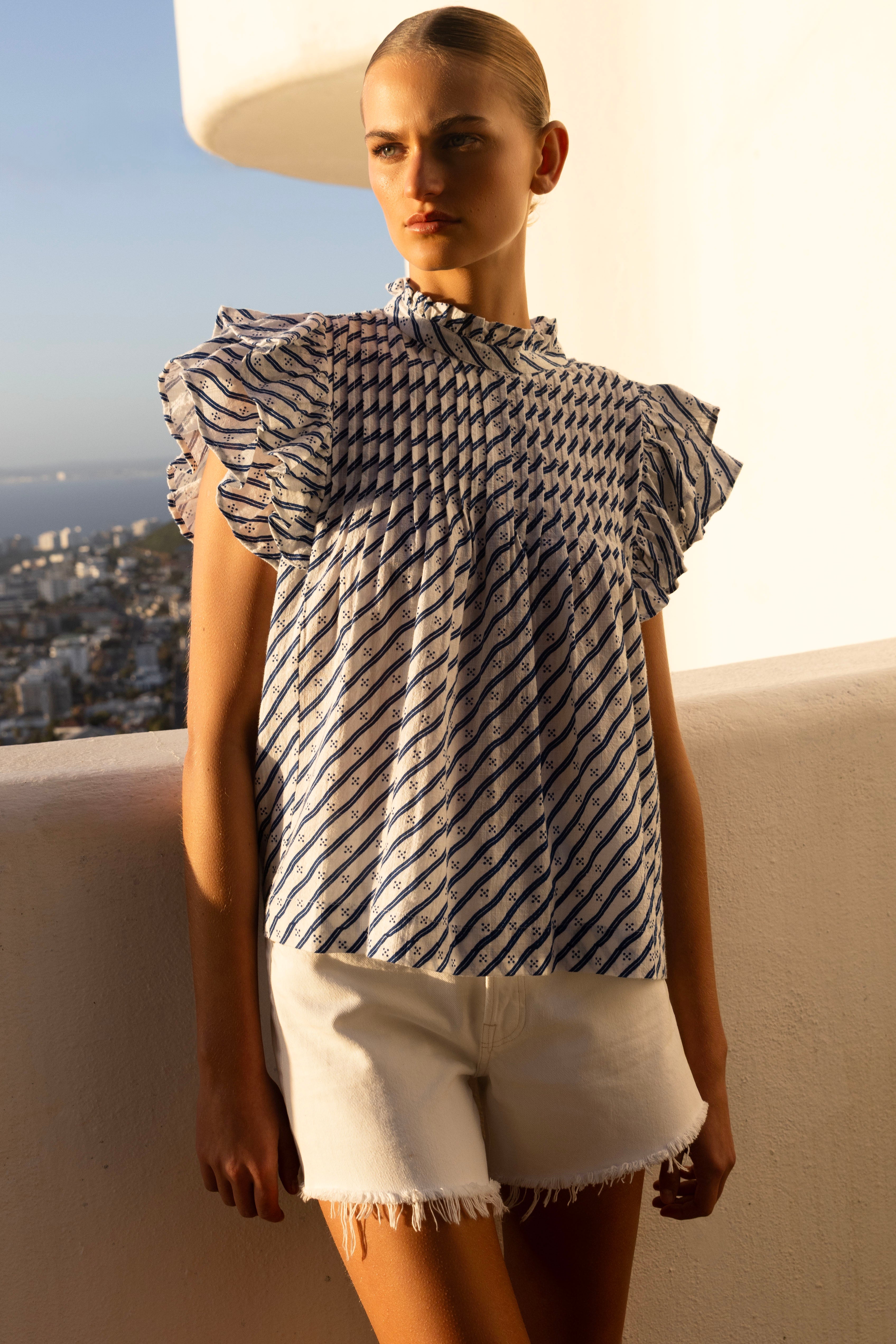 Pintuck Ruffle Top- Dipsy Navy