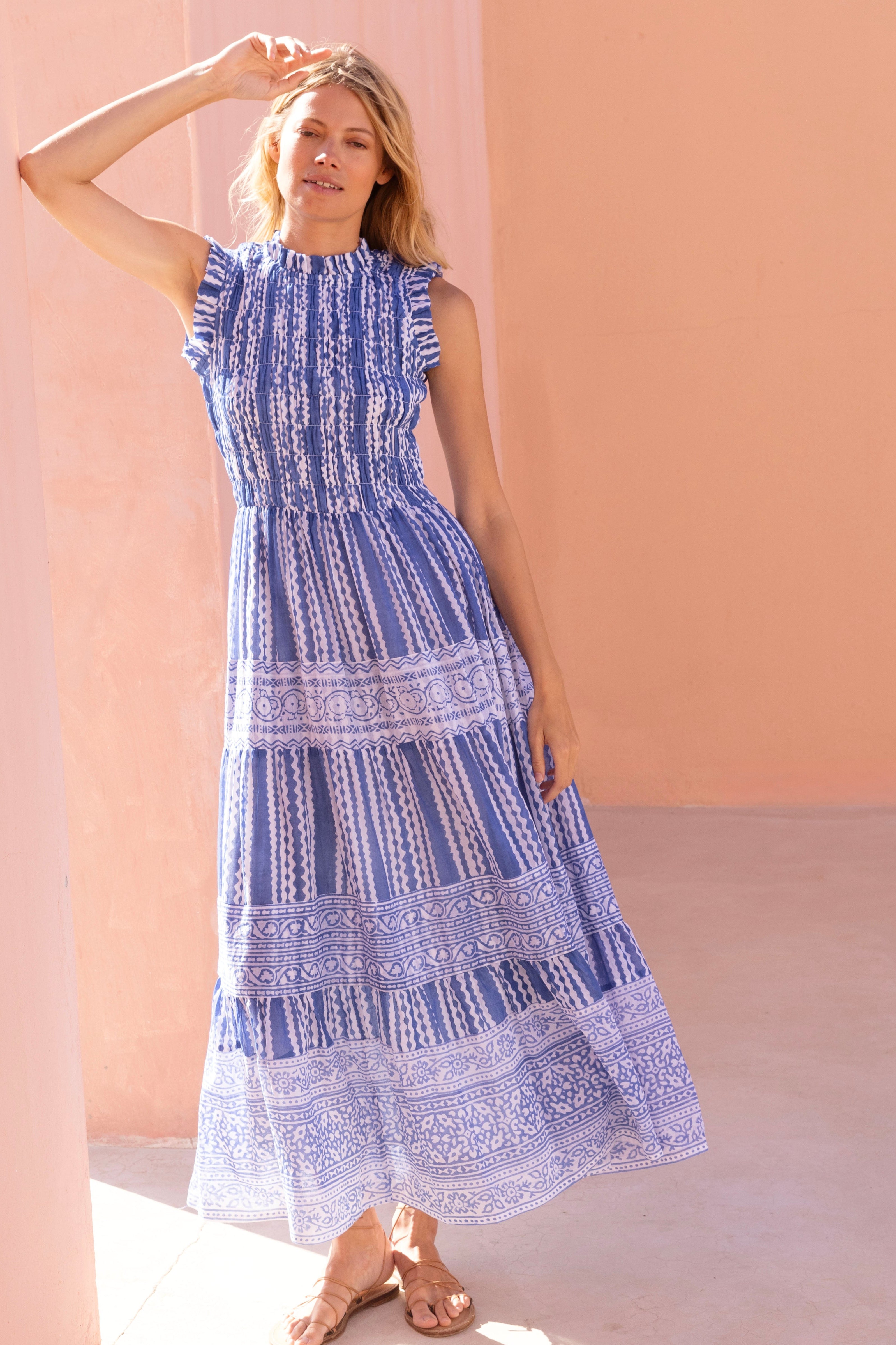 Sleeveless Smocked Maxi- Ziggy Blue