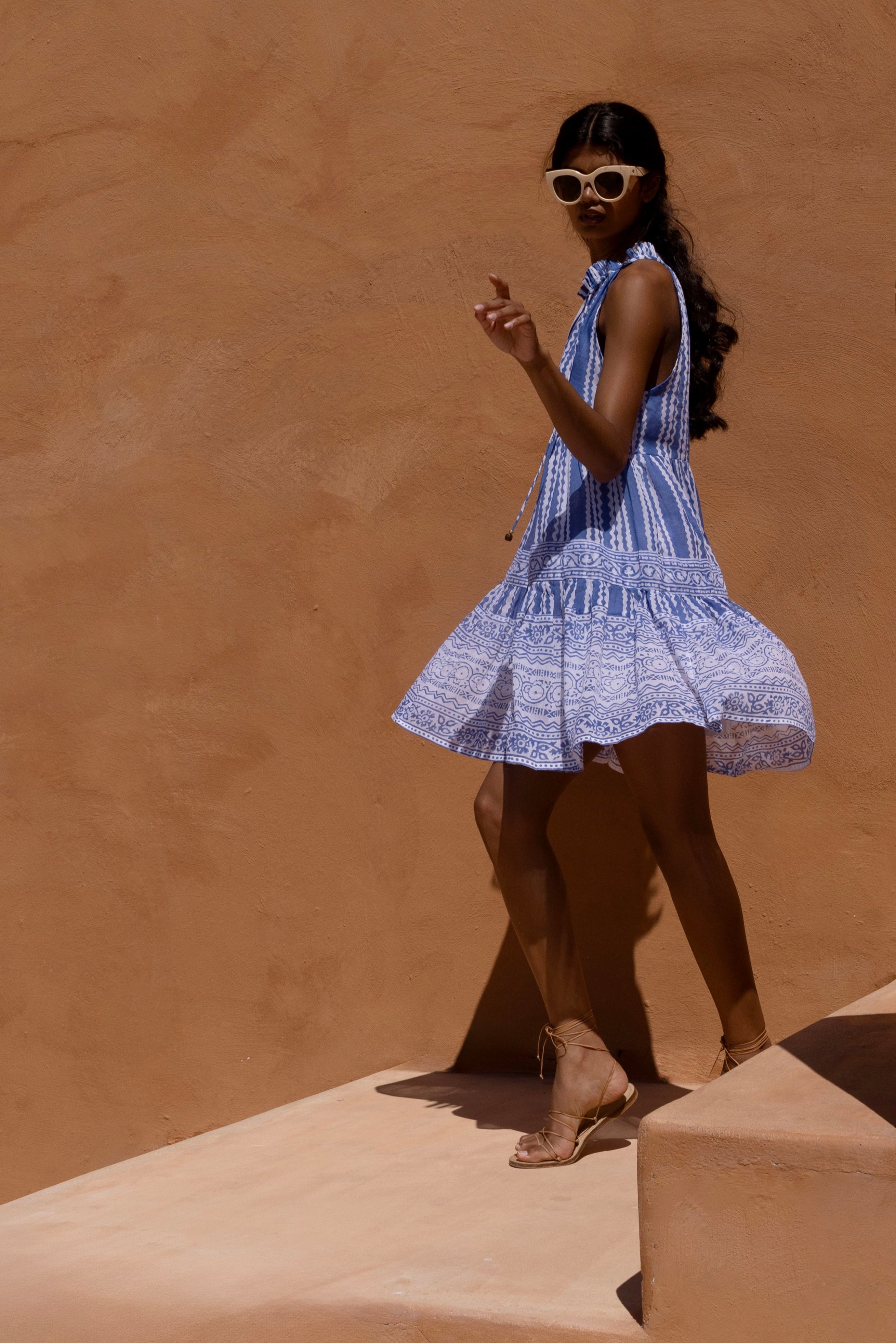 Sleeveless Tiered Short- Ziggy Blue