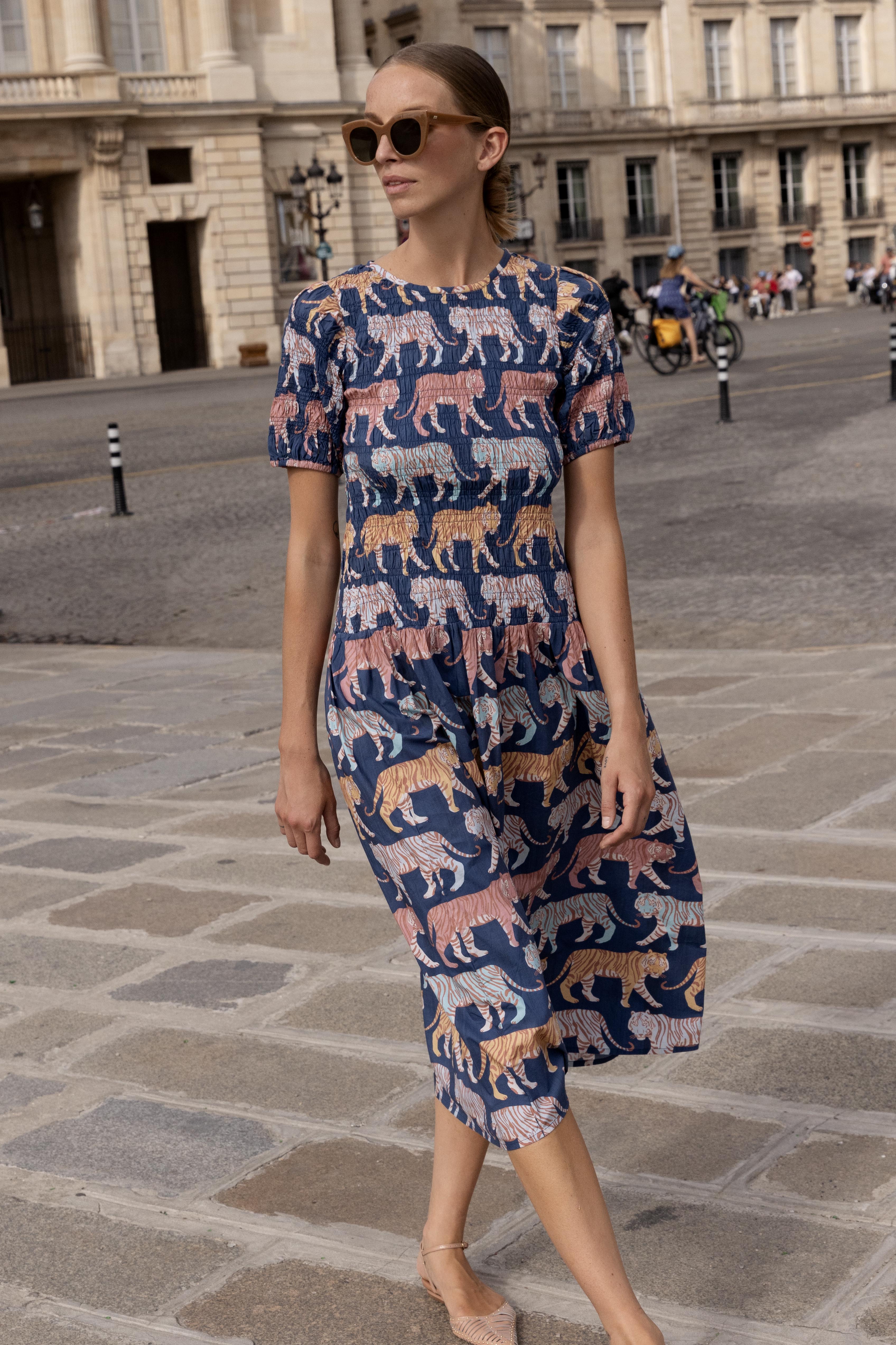 Smocked Drop Waist Maxi- Raj Navy